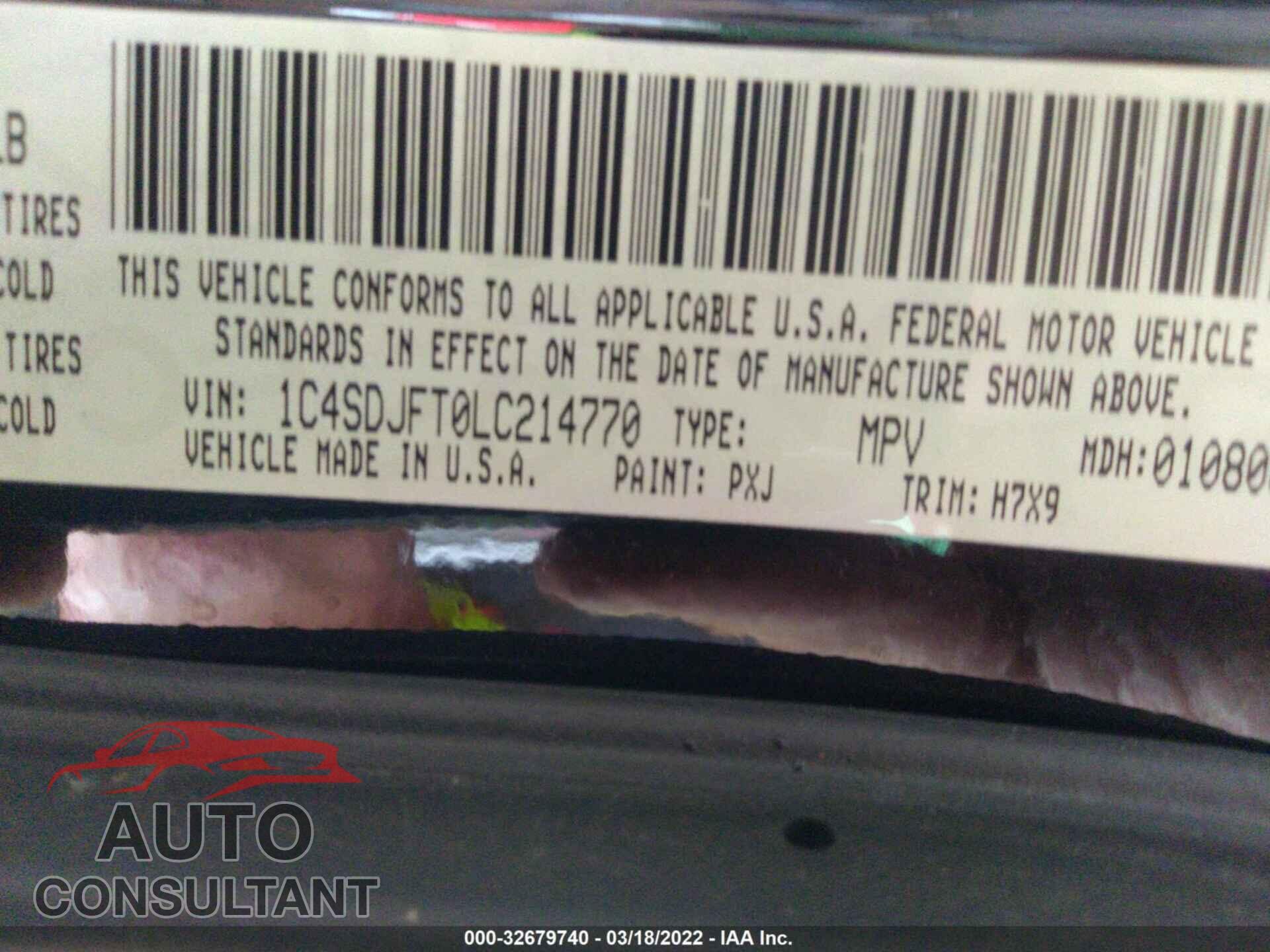 DODGE DURANGO 2020 - 1C4SDJFT0LC214770