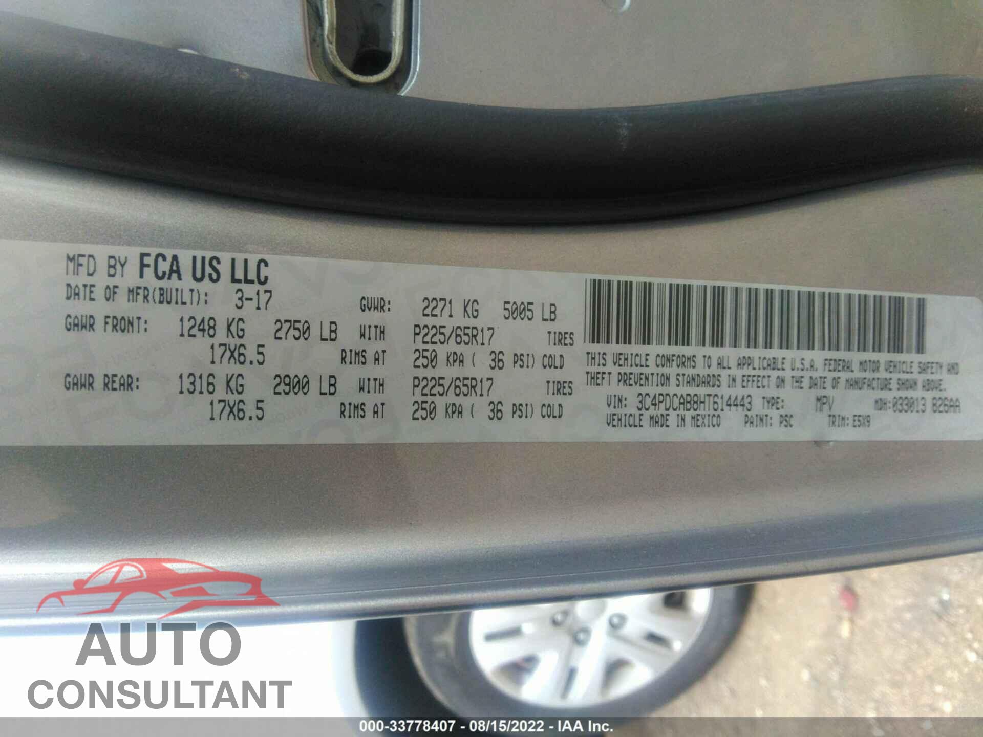 DODGE JOURNEY 2017 - 3C4PDCAB8HT614443