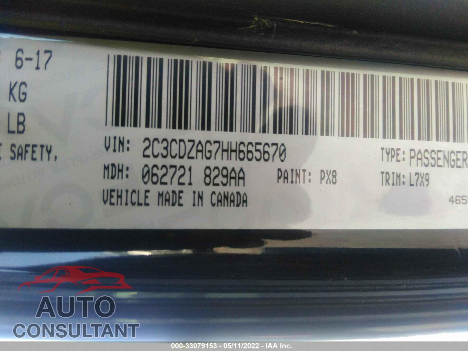 DODGE CHALLENGER 2017 - 2C3CDZAG7HH665670