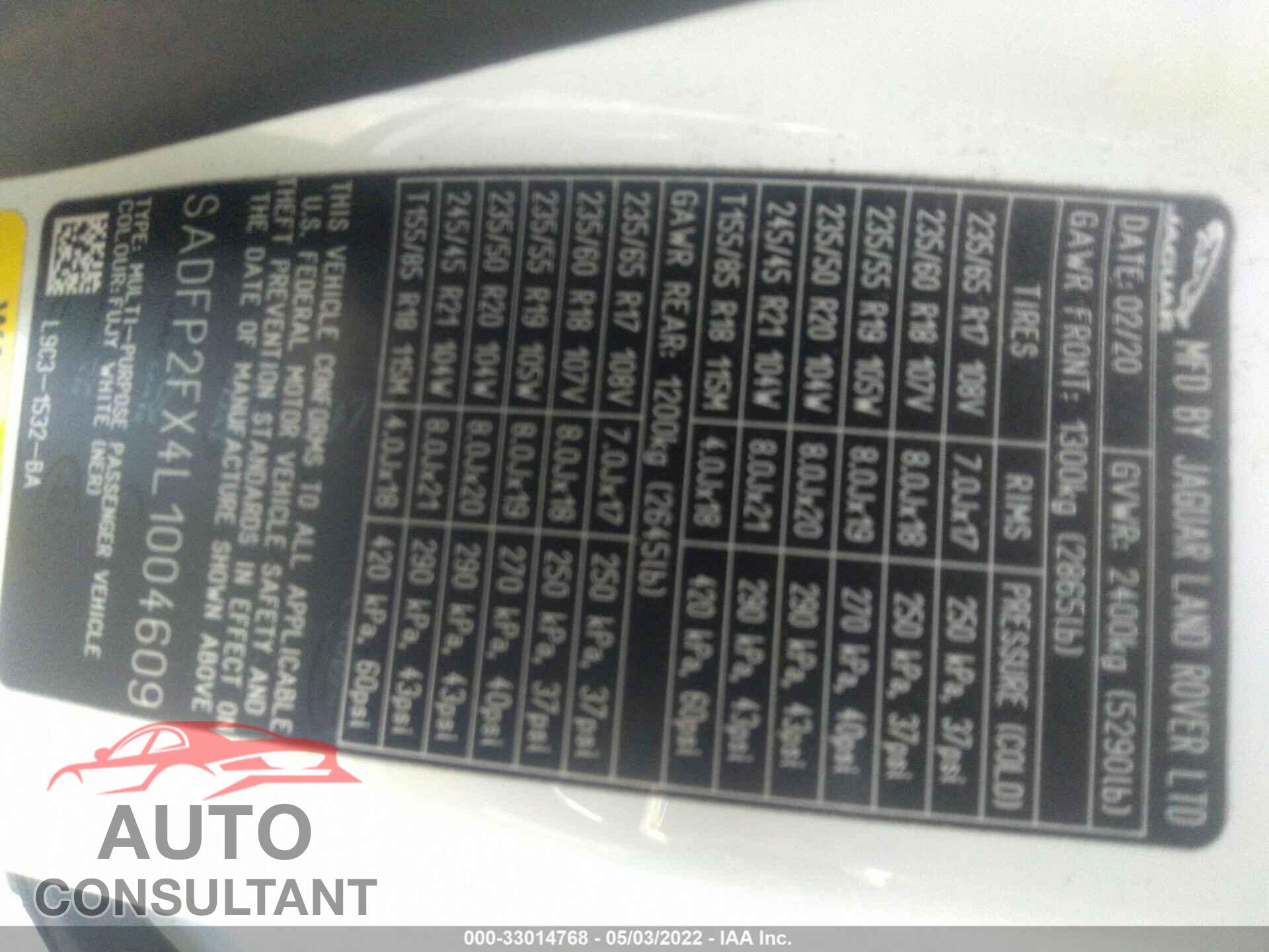 JAGUAR E-PACE 2020 - SADFP2FX4L1004609