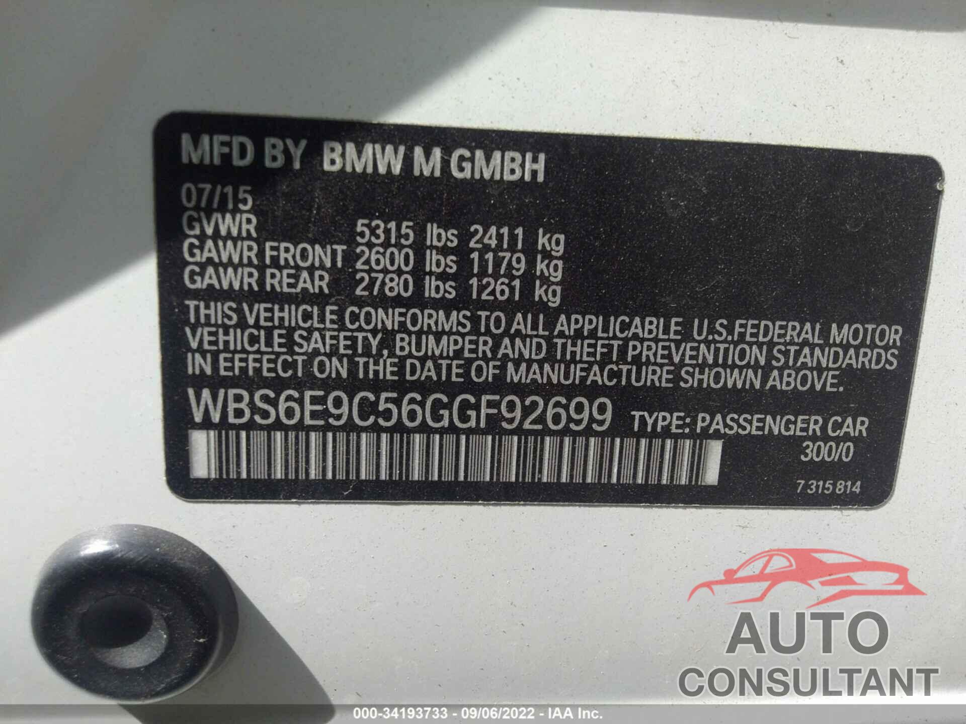 BMW M6 2016 - WBS6E9C56GGF92699