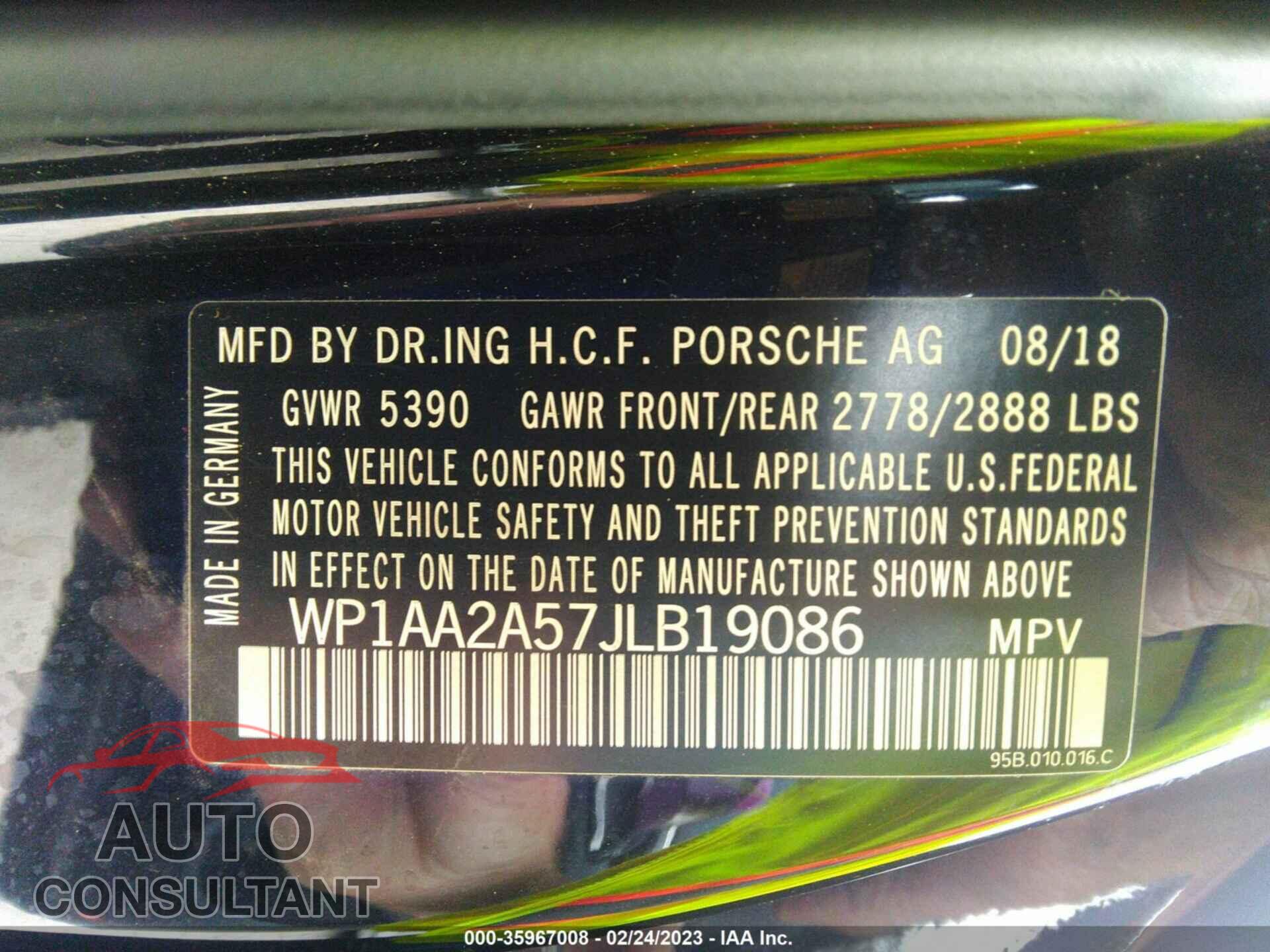 PORSCHE MACAN 2018 - WP1AA2A57JLB19086