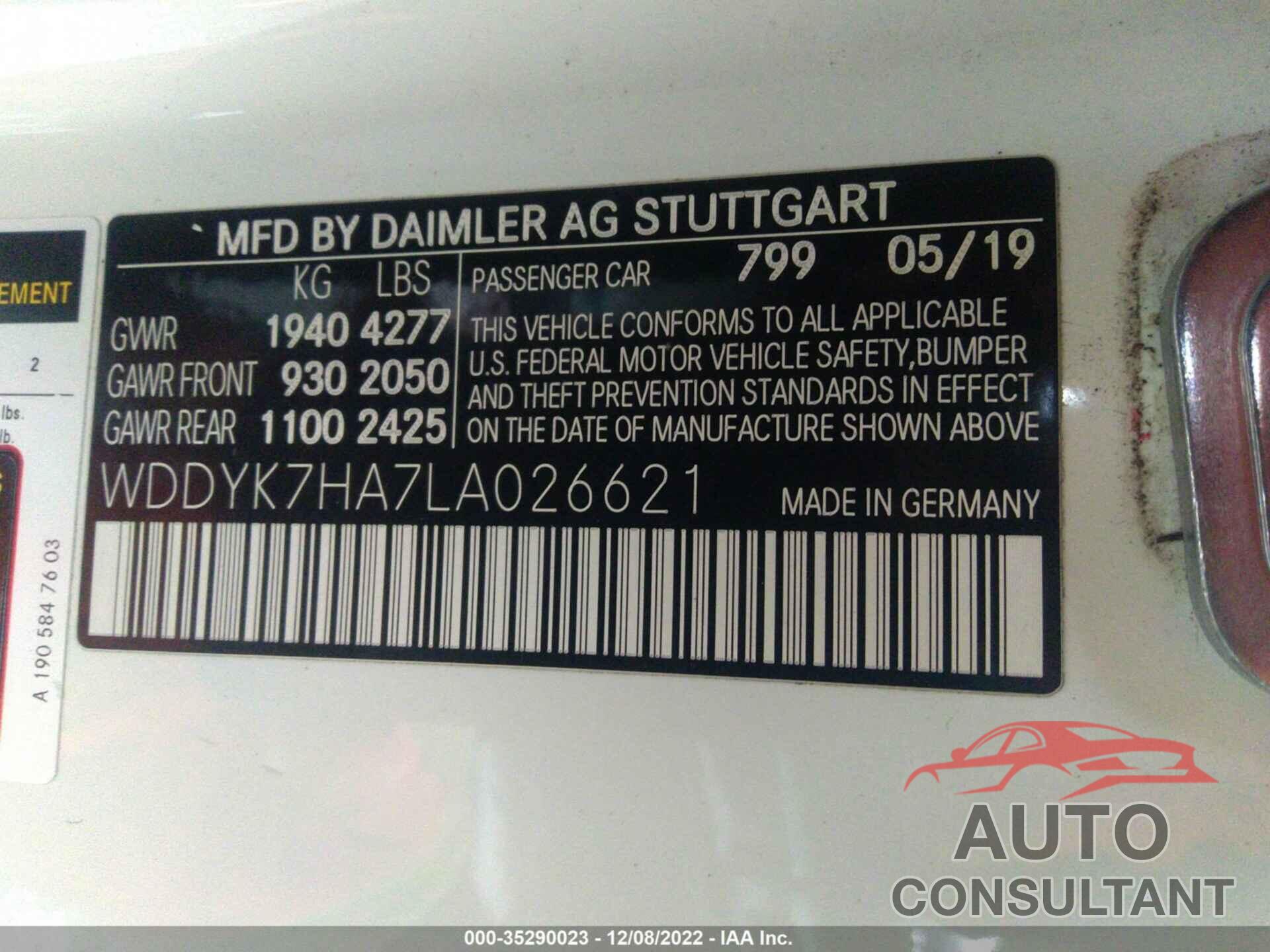 MERCEDES-BENZ AMG GT 2020 - WDDYK7HA7LA026621