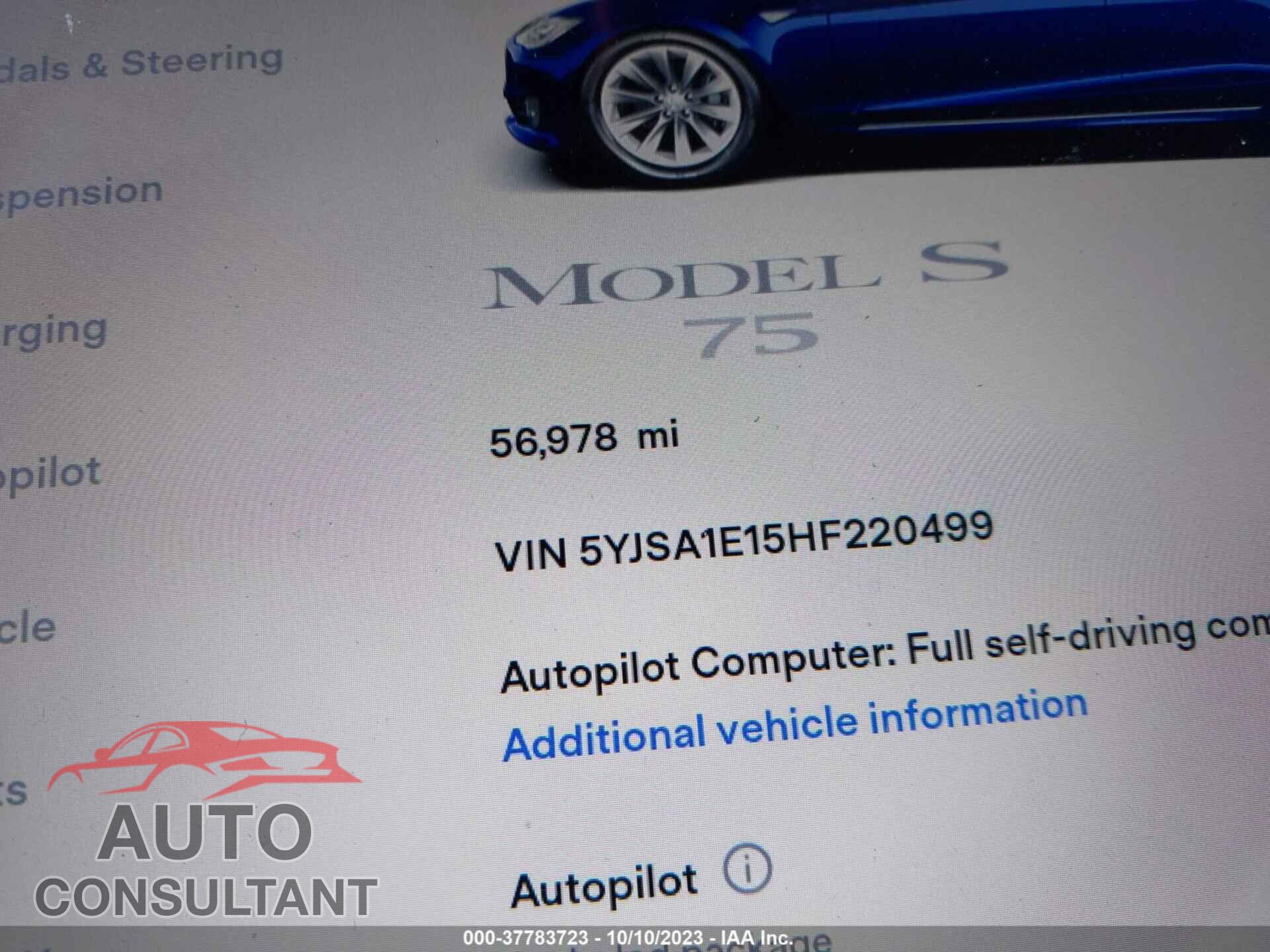 TESLA MODEL S 2017 - 5YJSA1E15HF220499