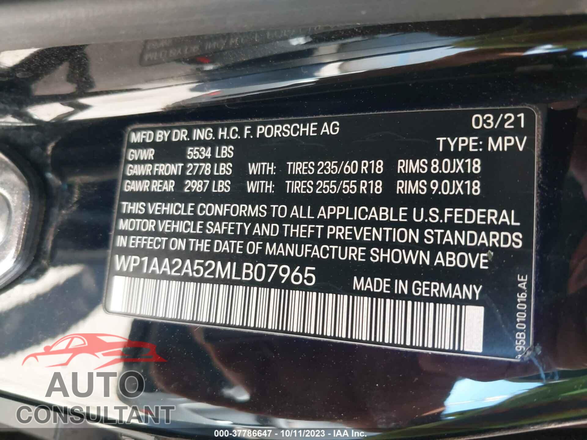 PORSCHE MACAN 2021 - WP1AA2A52MLB07965