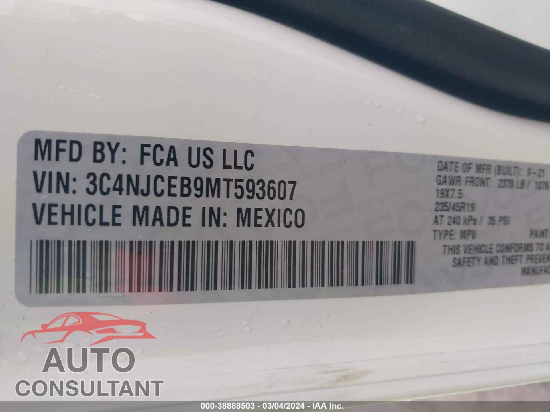 JEEP COMPASS 2021 - 3C4NJCEB9MT593607