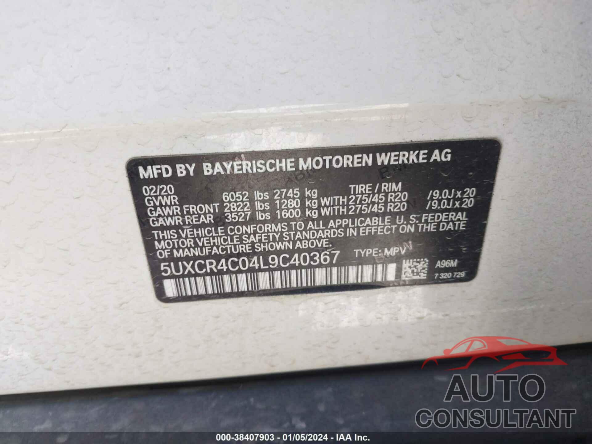 BMW X5 2020 - 5UXCR4C04L9C40367