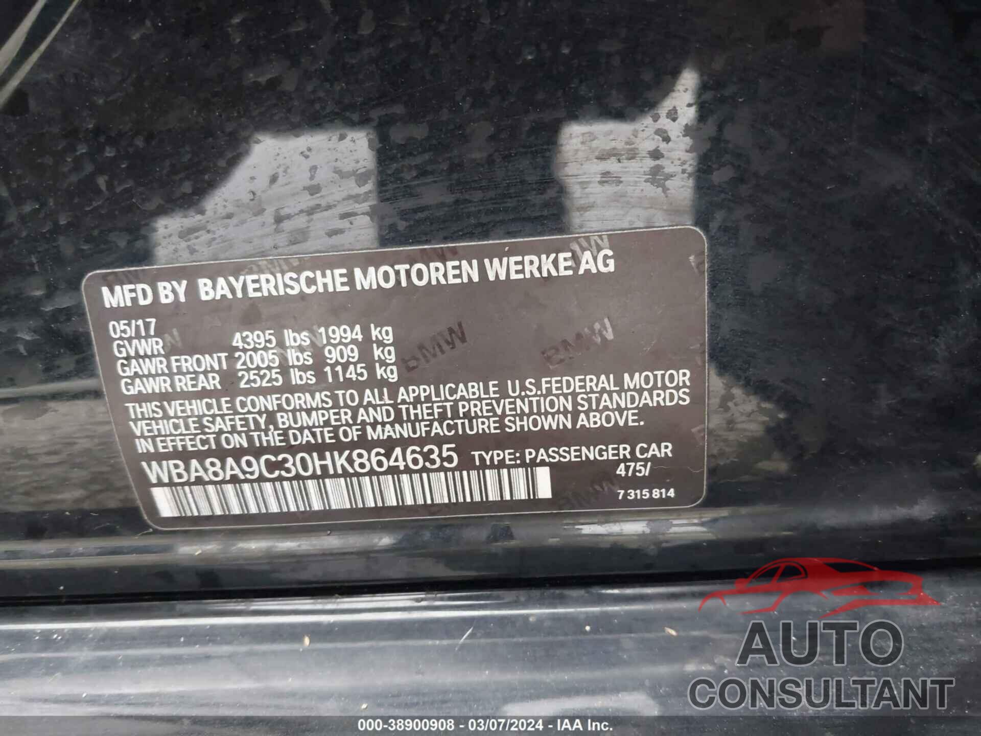 BMW 320I 2017 - WBA8A9C30HK864635