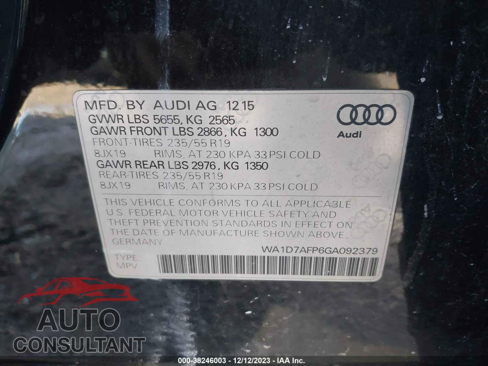 AUDI Q5 2016 - WA1D7AFP6GA092379