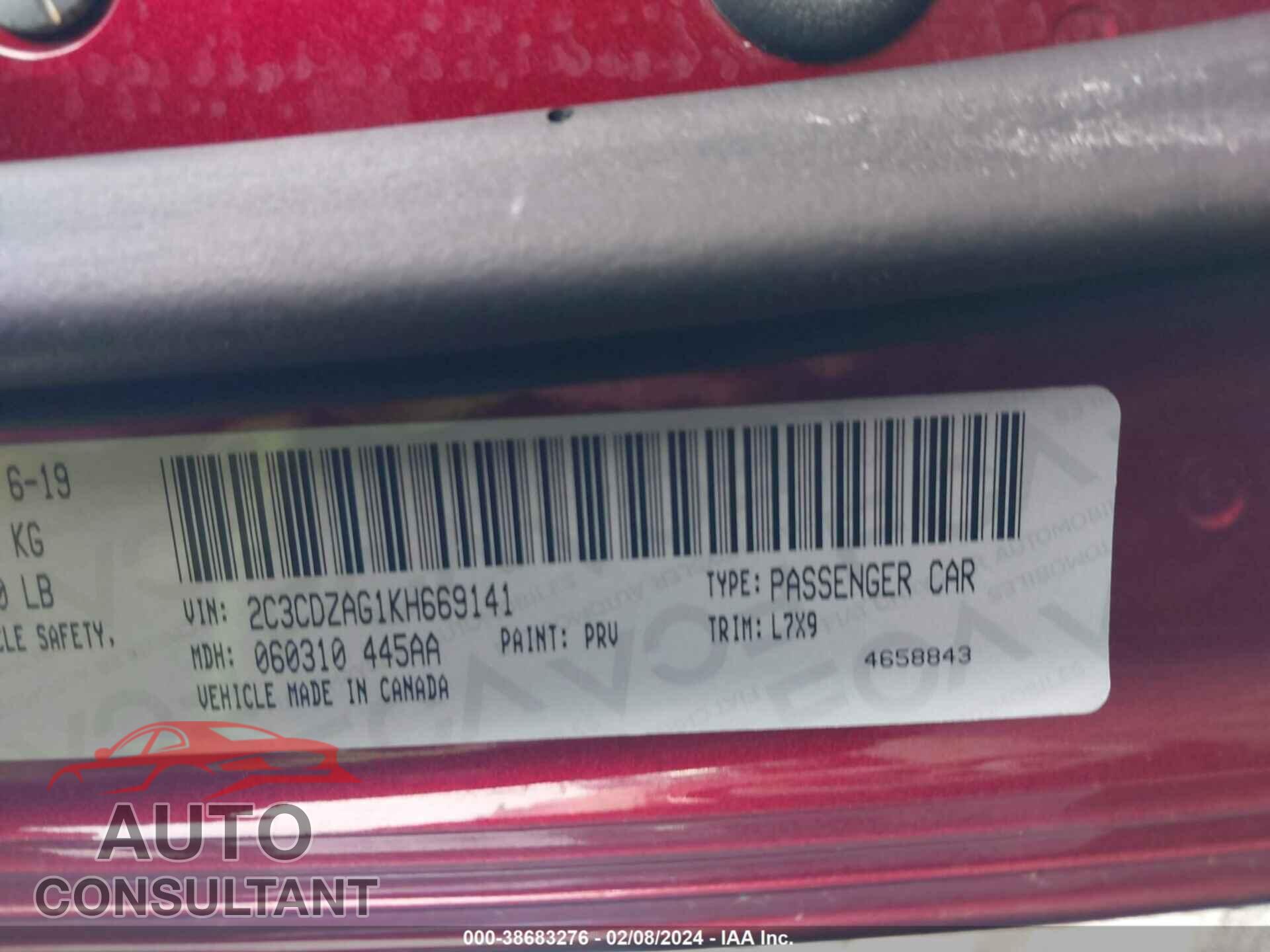 DODGE CHALLENGER 2019 - 2C3CDZAG1KH669141