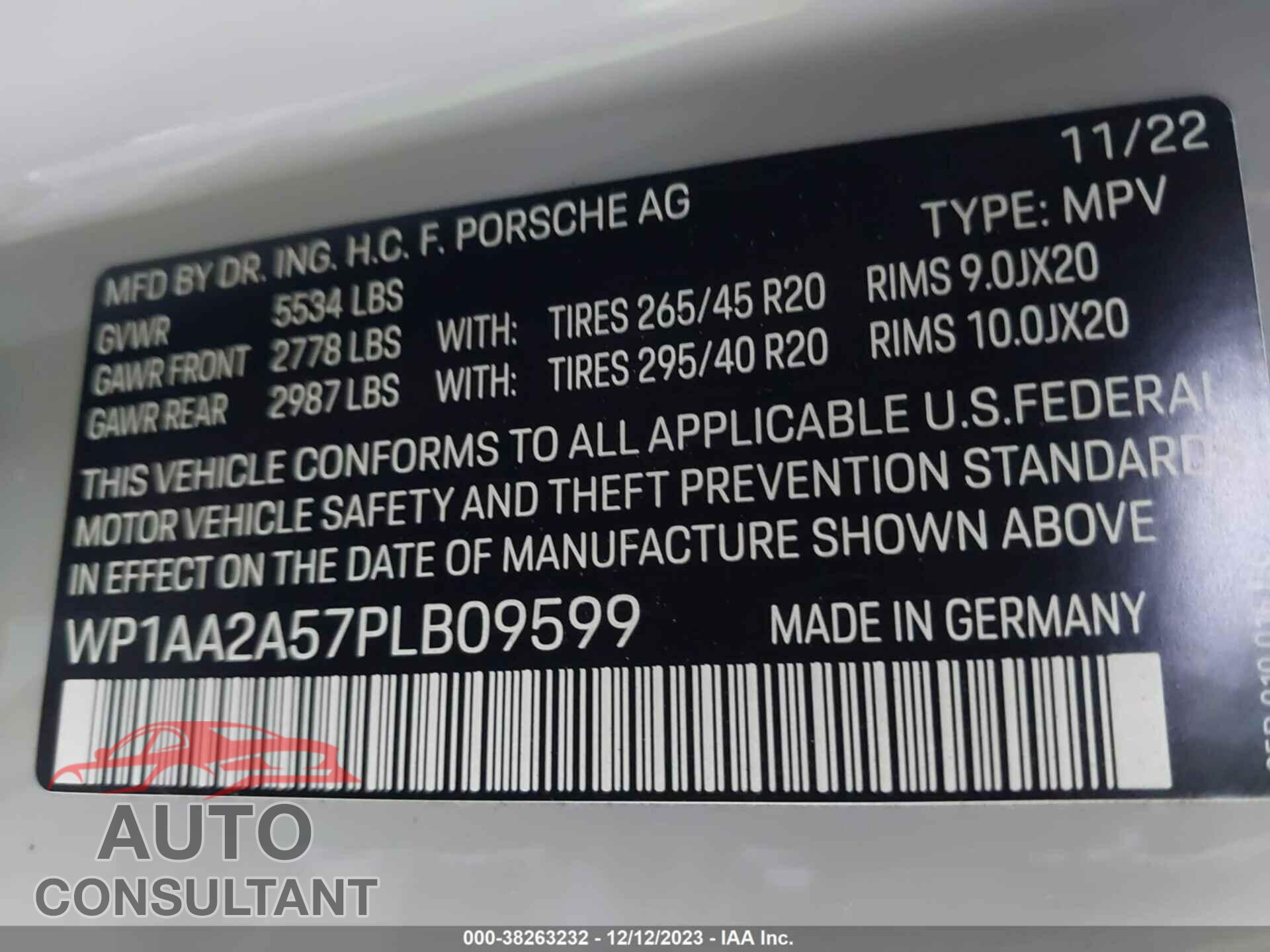 PORSCHE MACAN 2023 - WP1AA2A57PLB09599