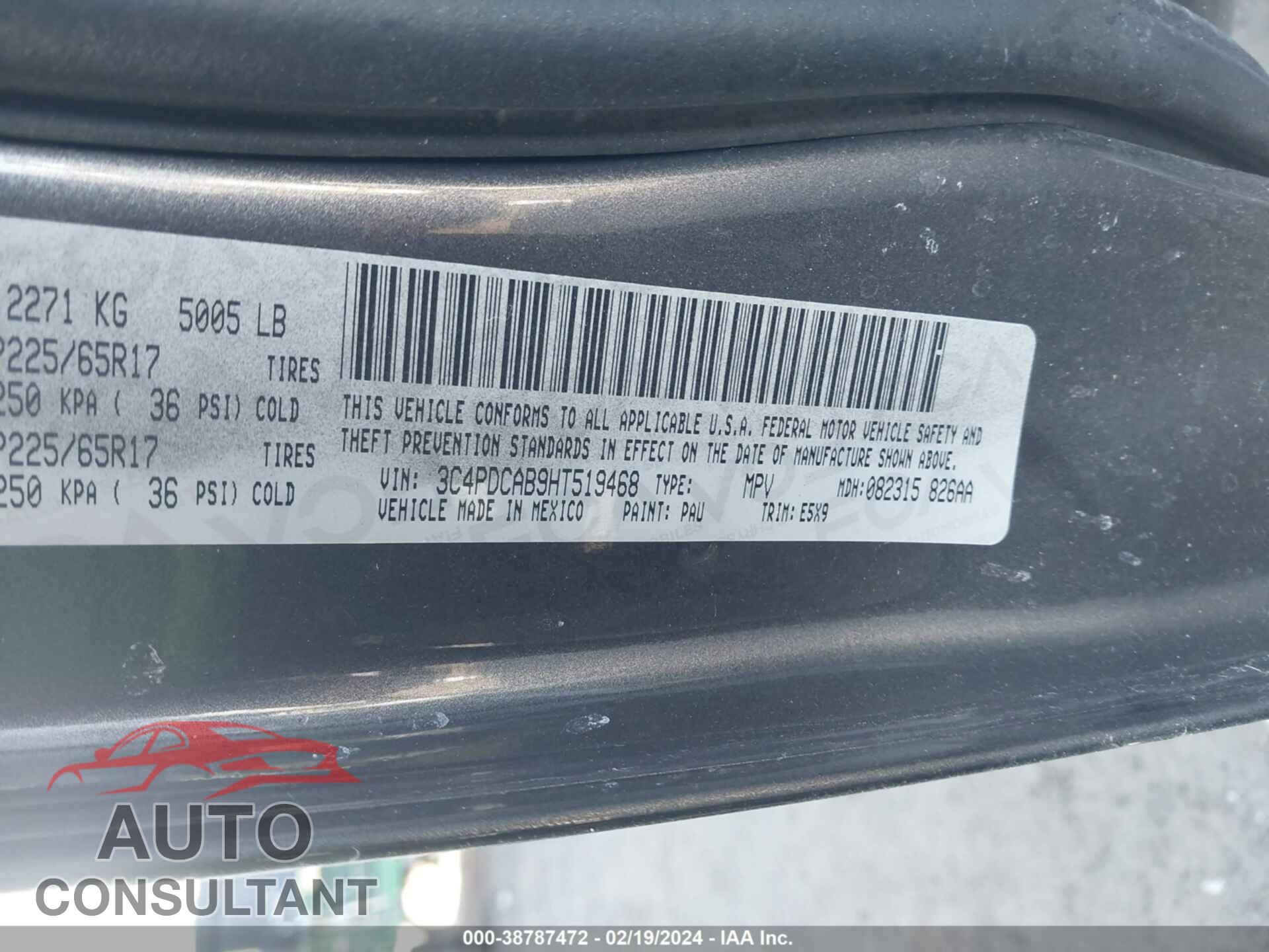 DODGE JOURNEY 2017 - 3C4PDCAB9HT519468