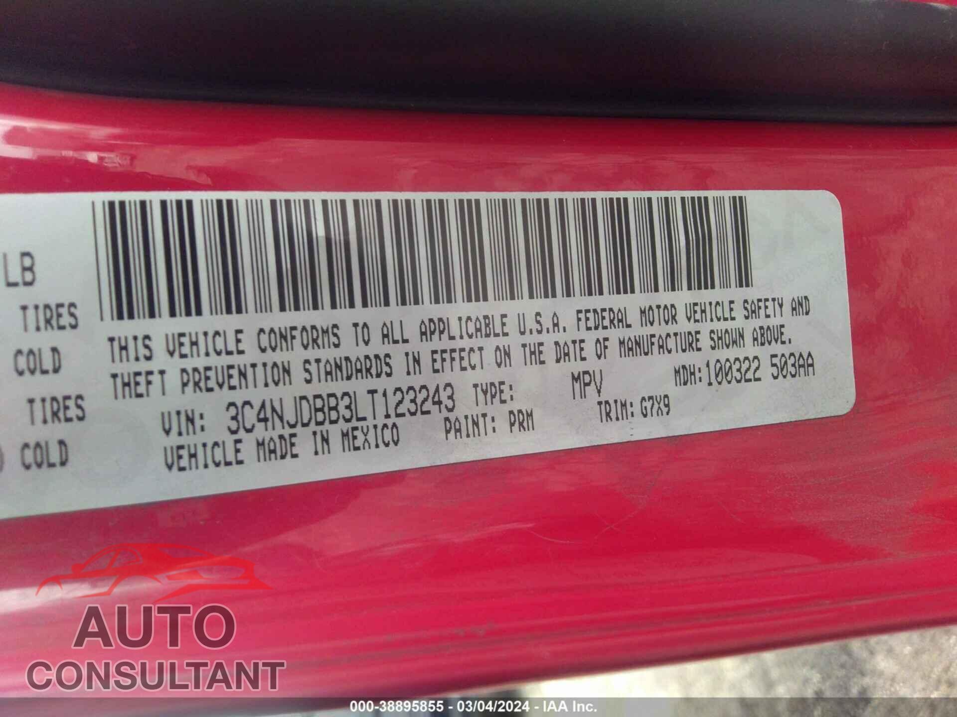 JEEP COMPASS 2020 - 3C4NJDBB3LT123243