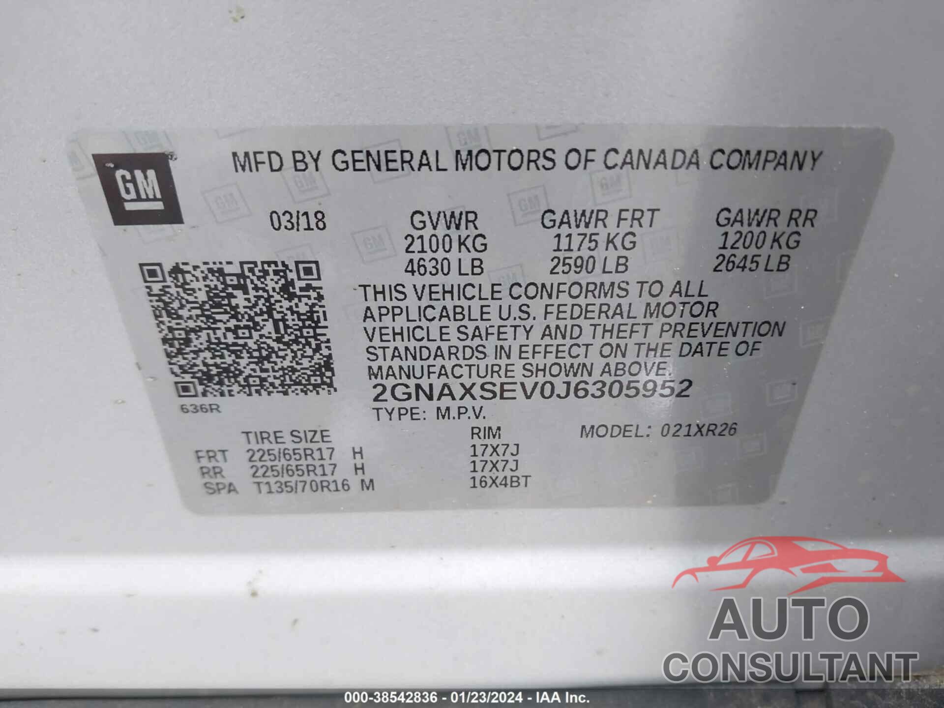 CHEVROLET EQUINOX 2018 - 2GNAXSEV0J6305952