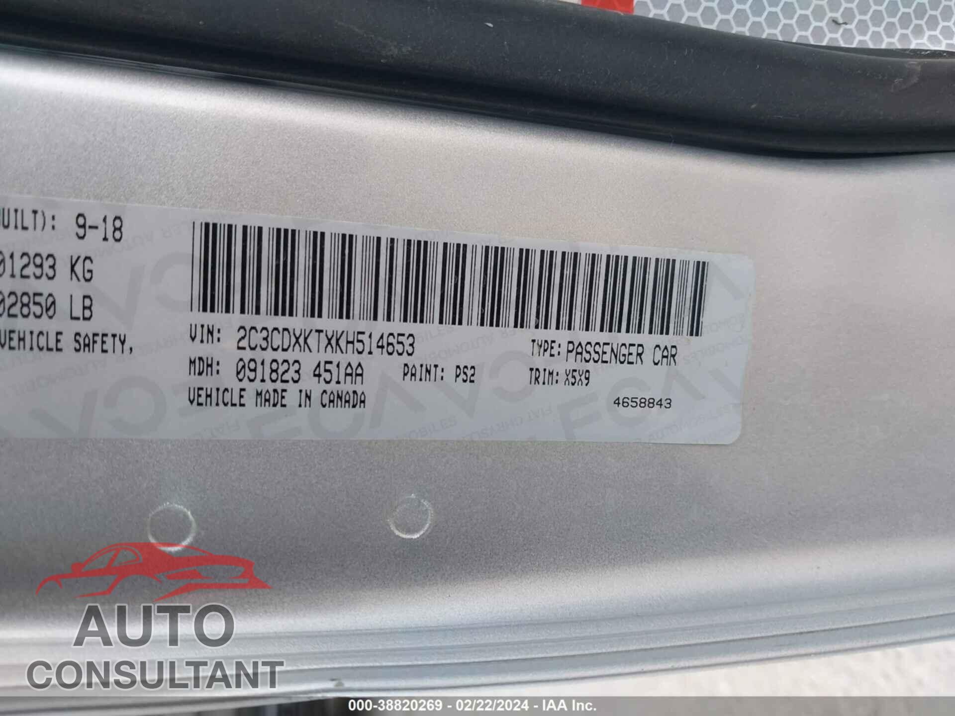 DODGE CHARGER 2019 - 2C3CDXKTXKH514653