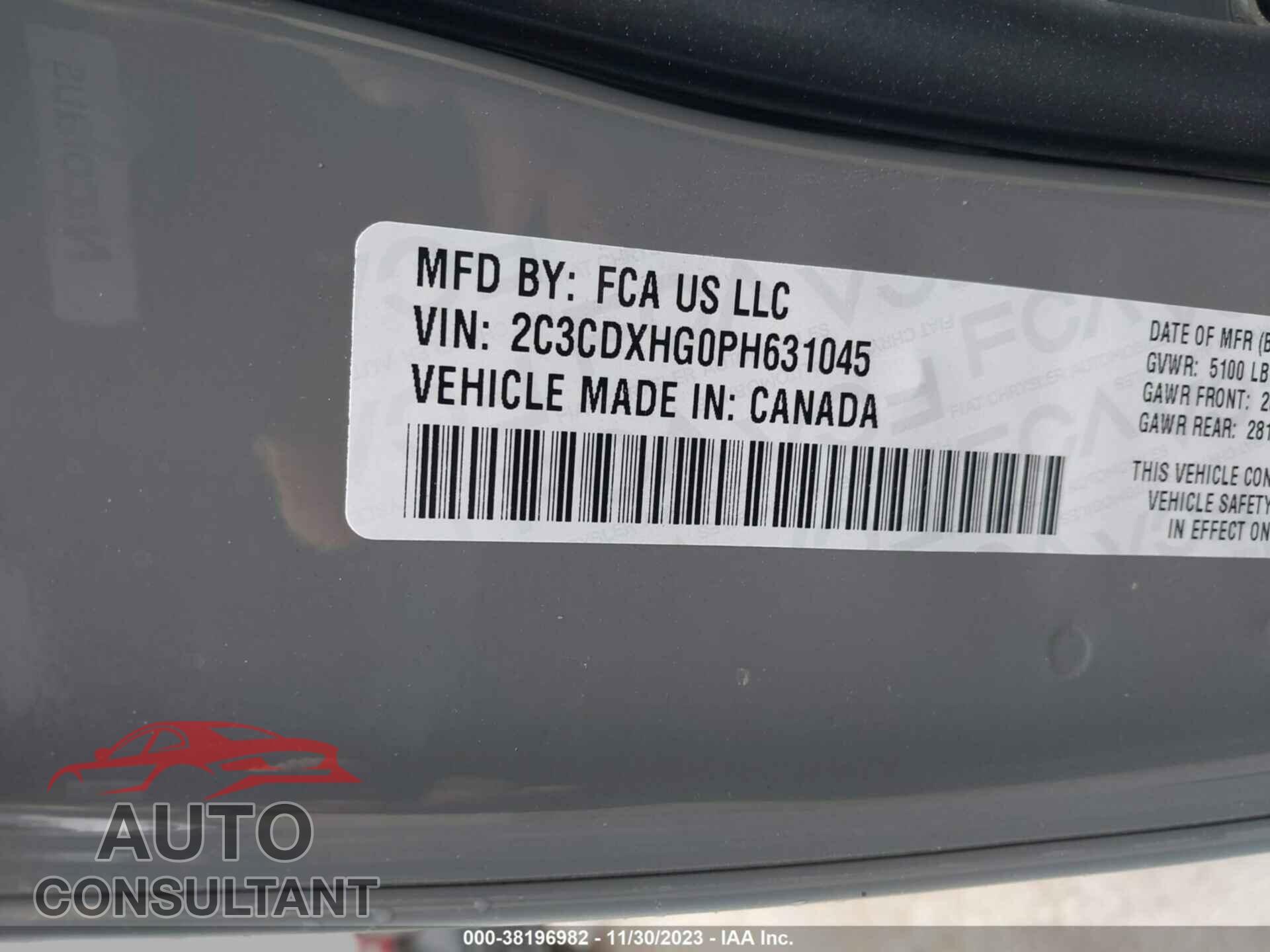 DODGE CHARGER 2023 - 2C3CDXHG0PH631045