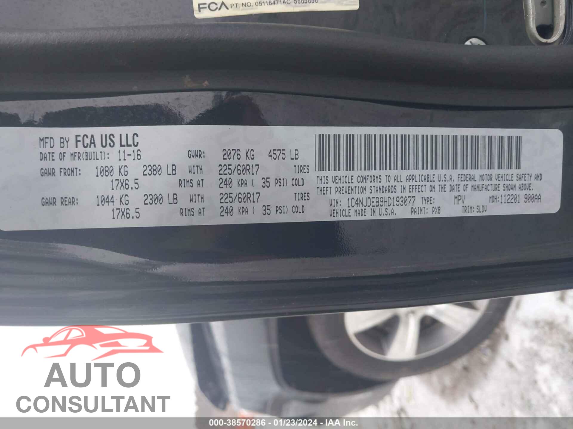 JEEP COMPASS 2017 - 1C4NJDEB9HD193077