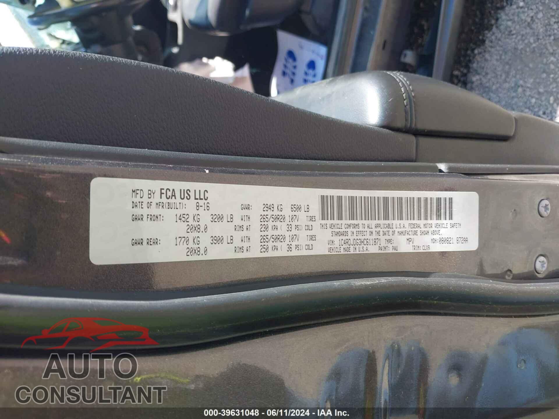 DODGE DURANGO 2017 - 1C4RDJDG3HC611871