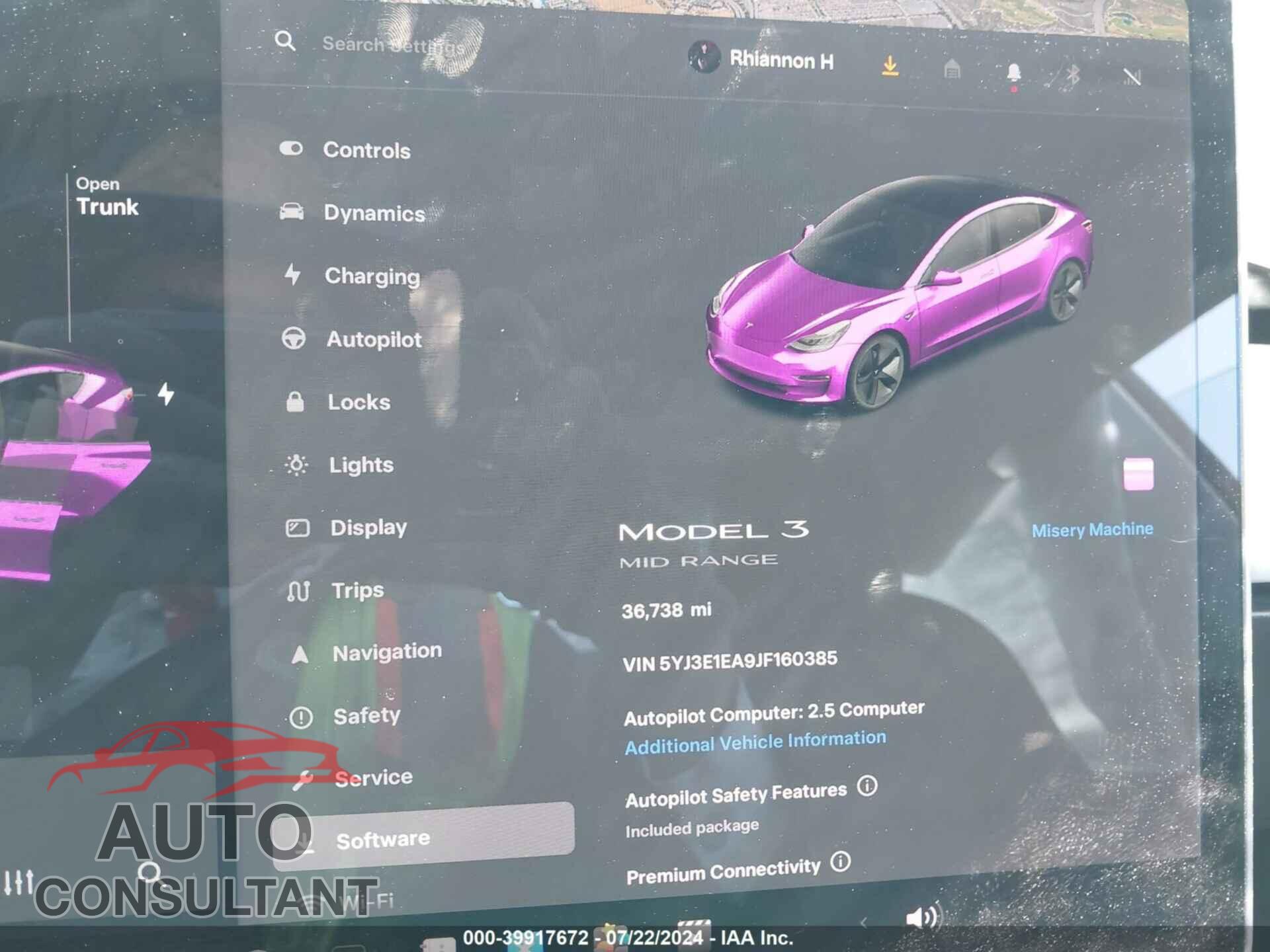 TESLA MODEL 3 2018 - 5YJ3E1EA9JF160385