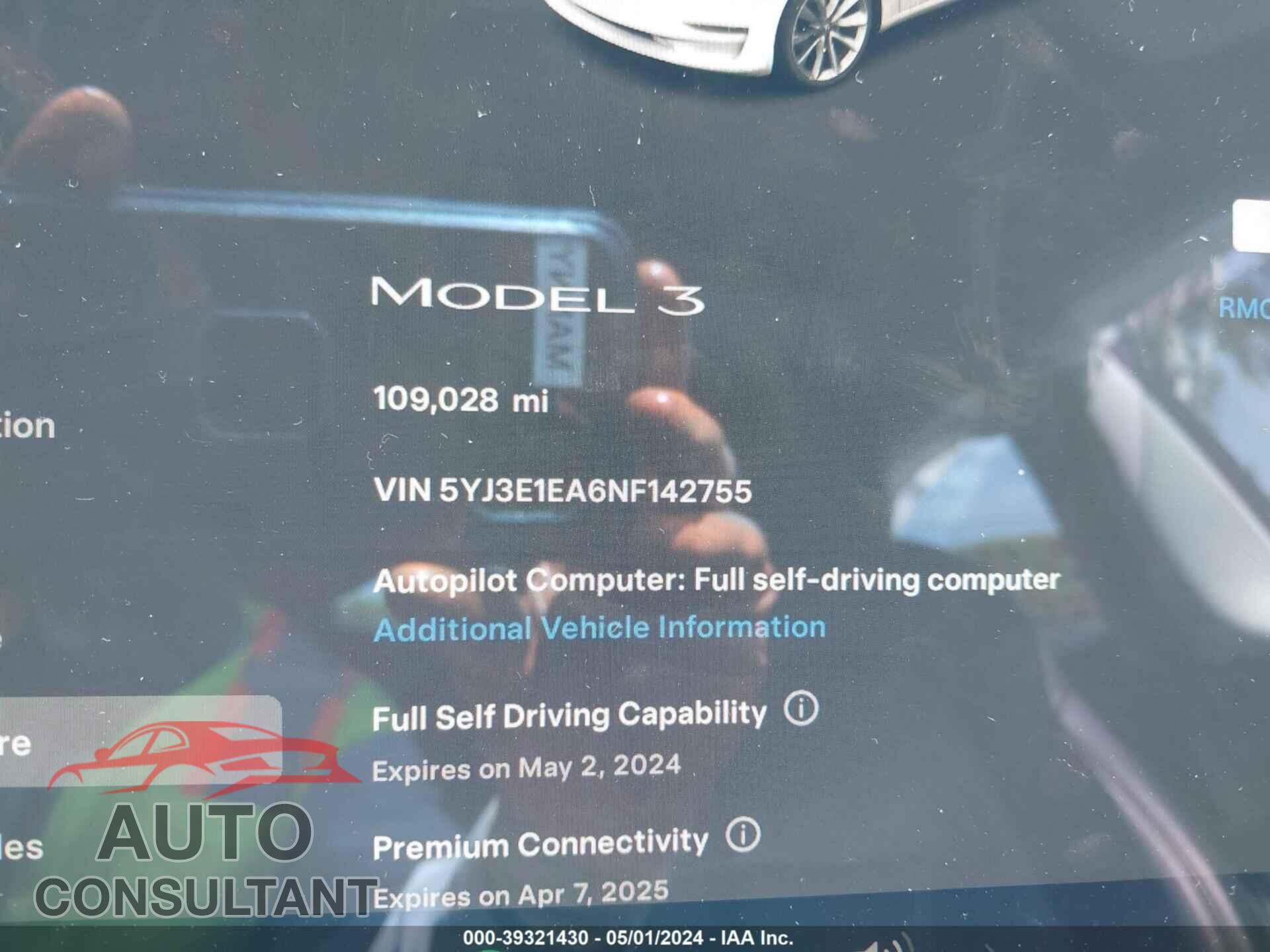 TESLA MODEL 3 2022 - 5YJ3E1EA6NF142755