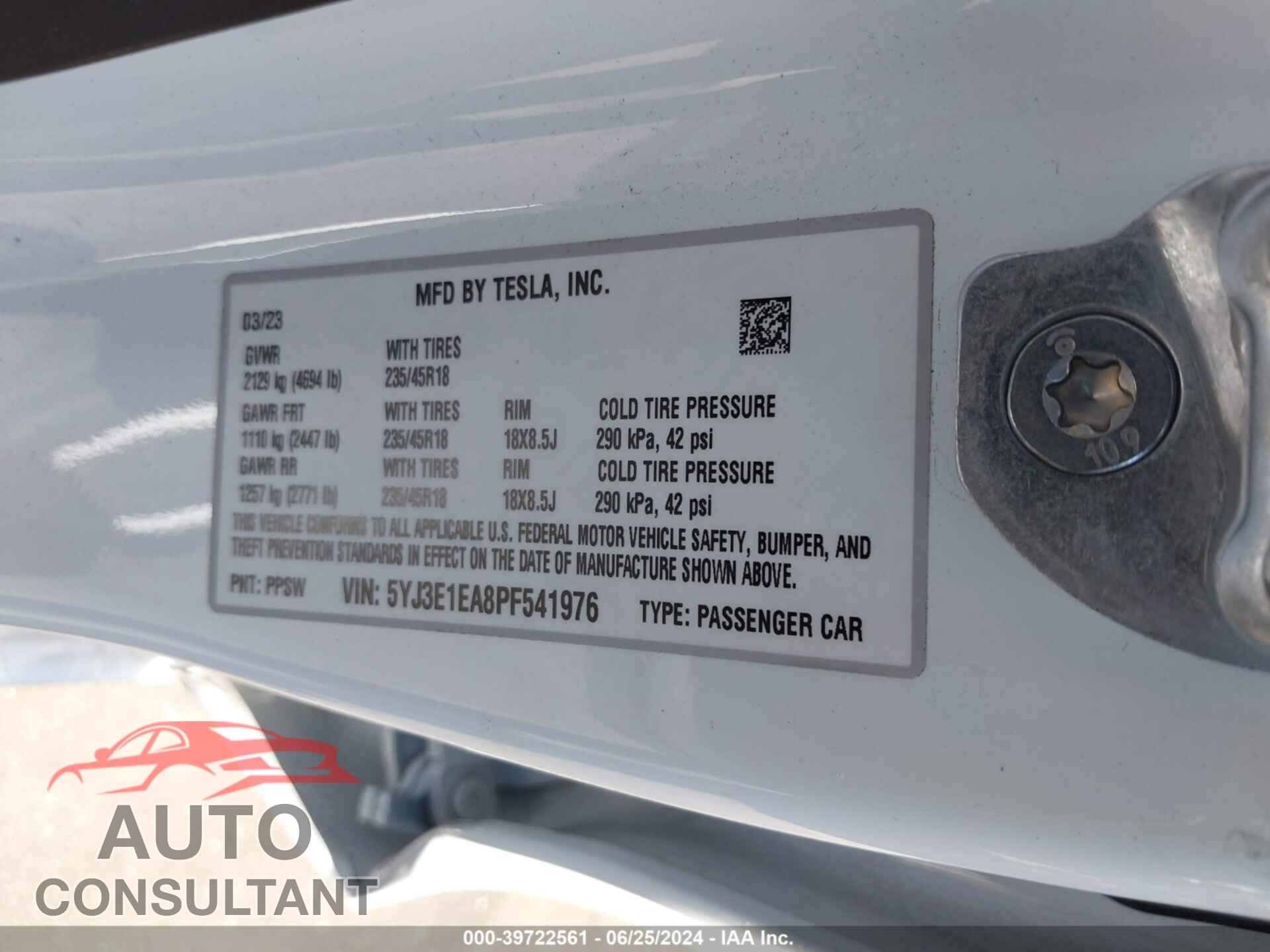 TESLA MODEL 3 2023 - 5YJ3E1EA8PF541976