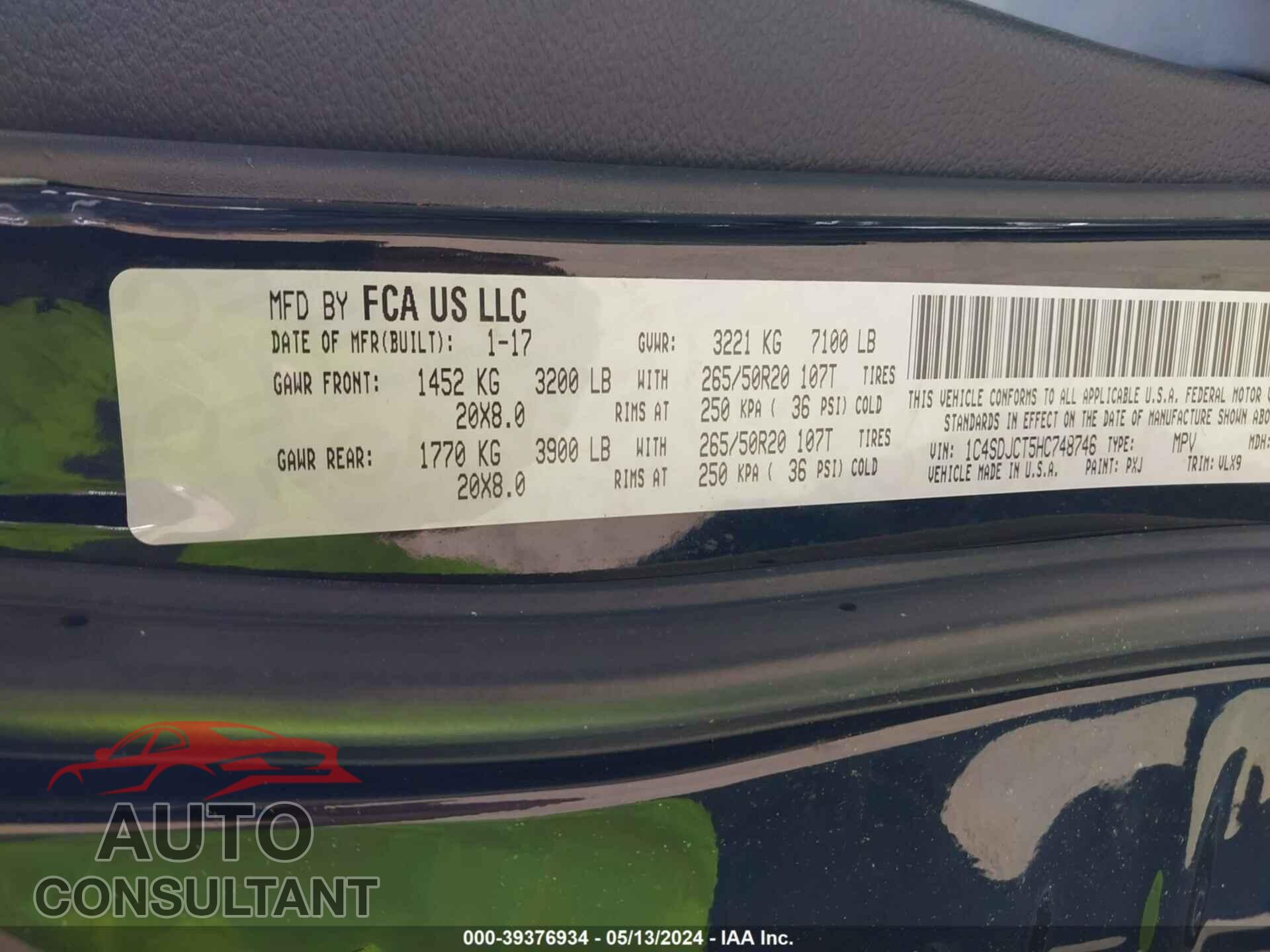DODGE DURANGO 2017 - 1C4SDJCT5HC748746