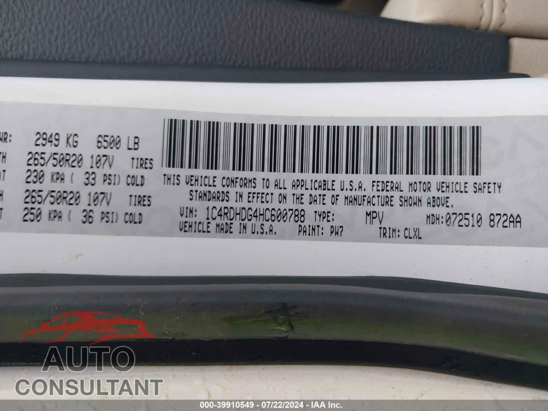 DODGE DURANGO 2017 - 1C4RDHDG4HC600788