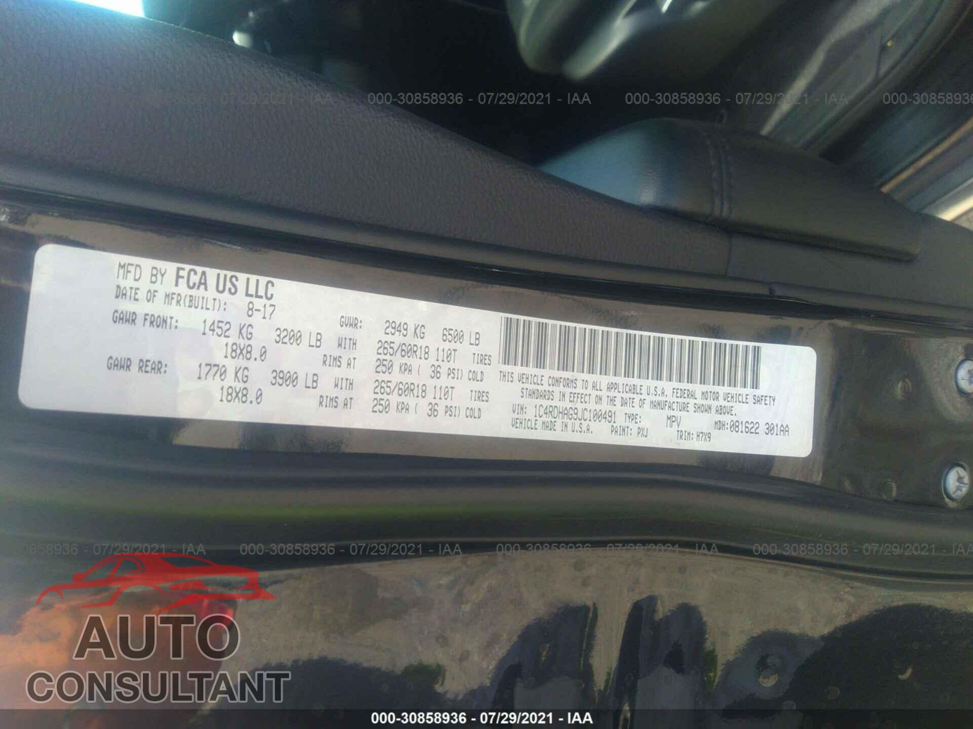 DODGE DURANGO 2018 - 1C4RDHAG9JC100491
