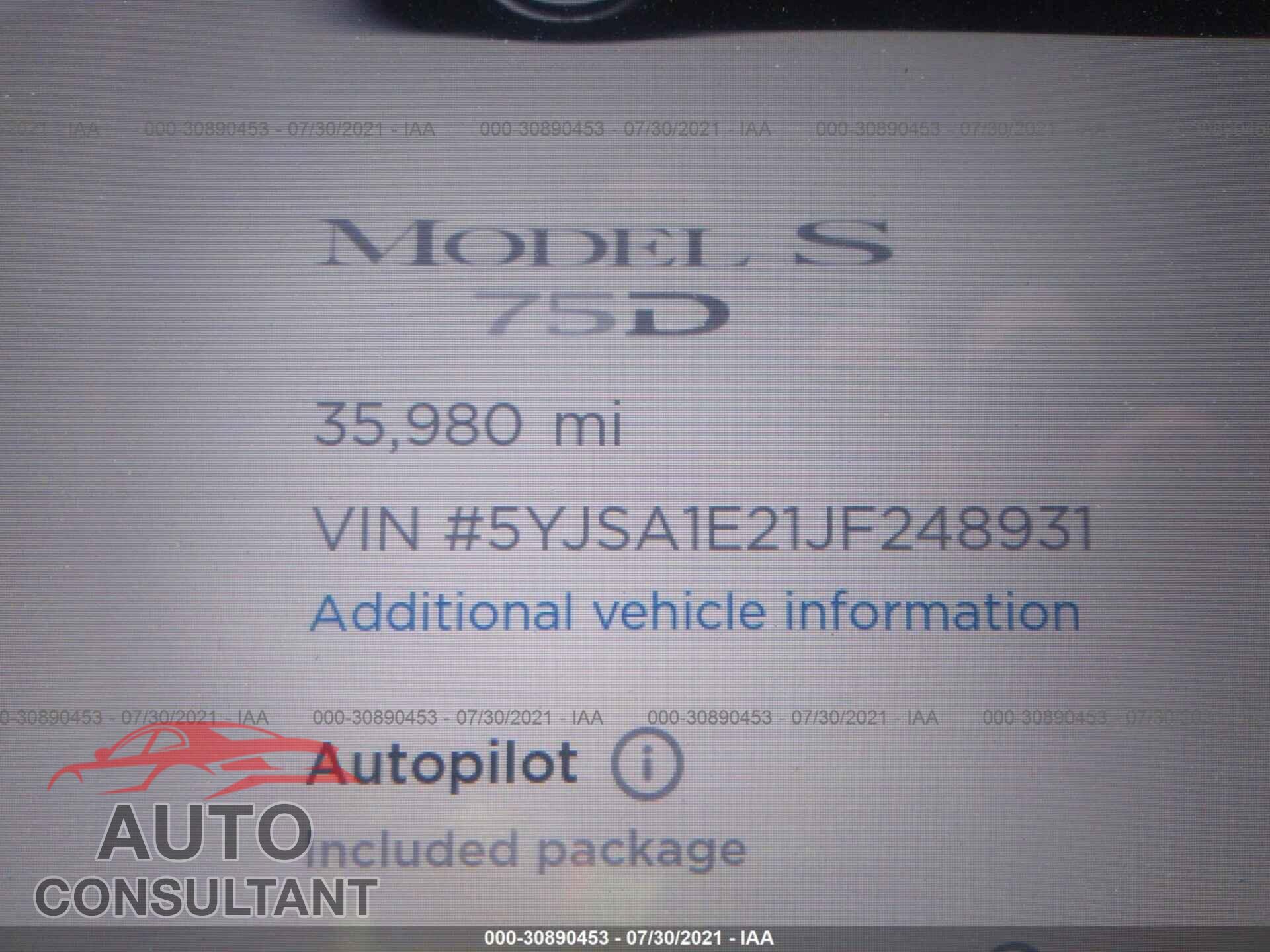 TESLA MODEL S 2018 - 5YJSA1E21JF248931