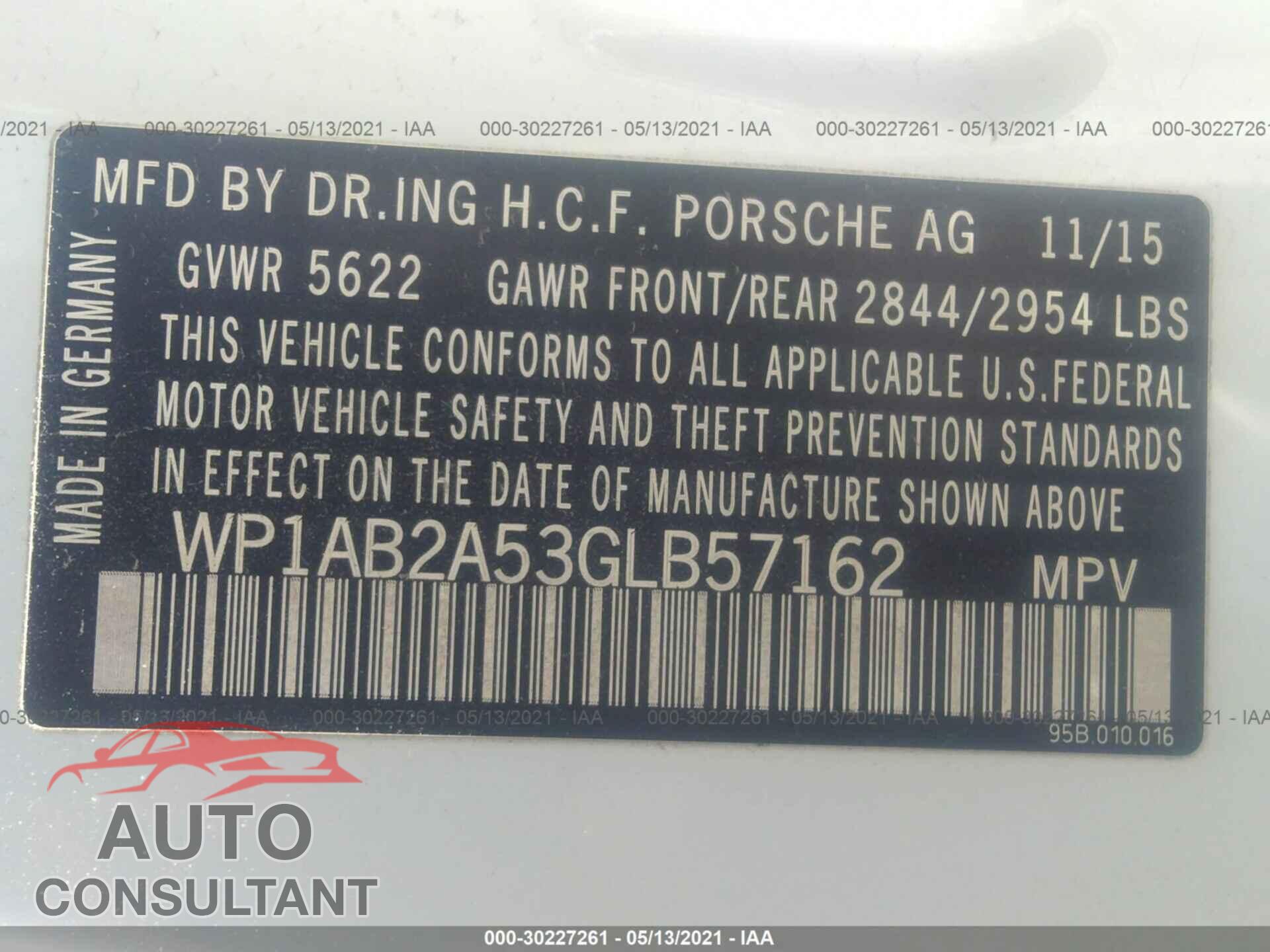 PORSCHE MACAN 2016 - WP1AB2A53GLB57162