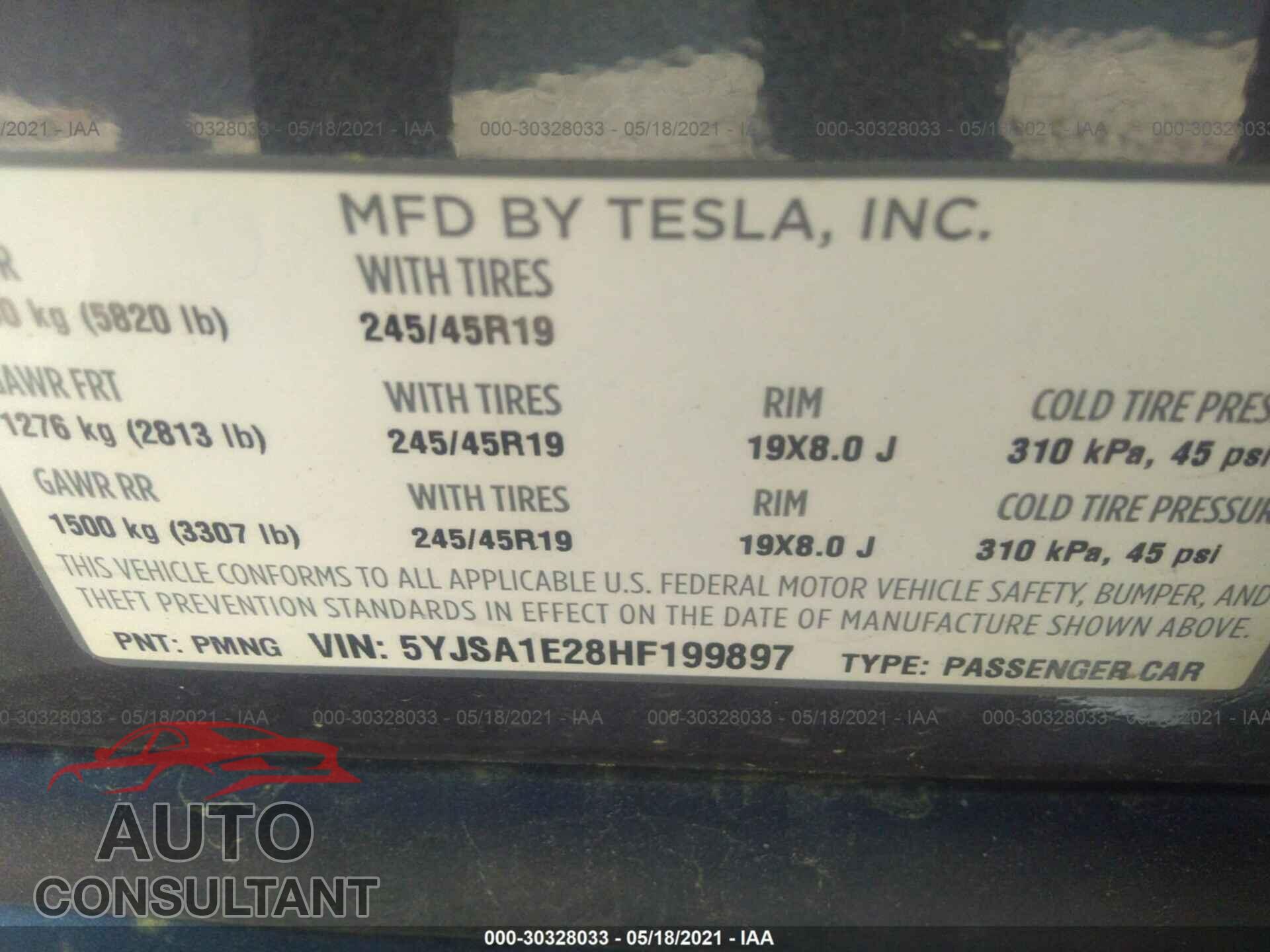 TESLA MODEL S 2017 - 5YJSA1E28HF199897
