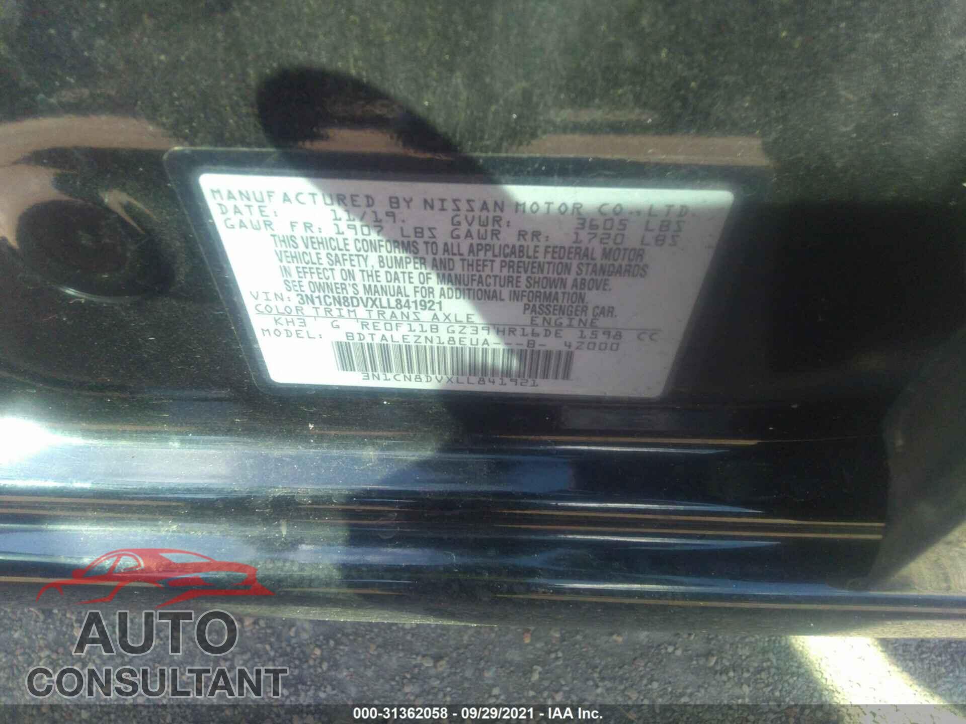 NISSAN VERSA 2020 - 3N1CN8DVXLL841921
