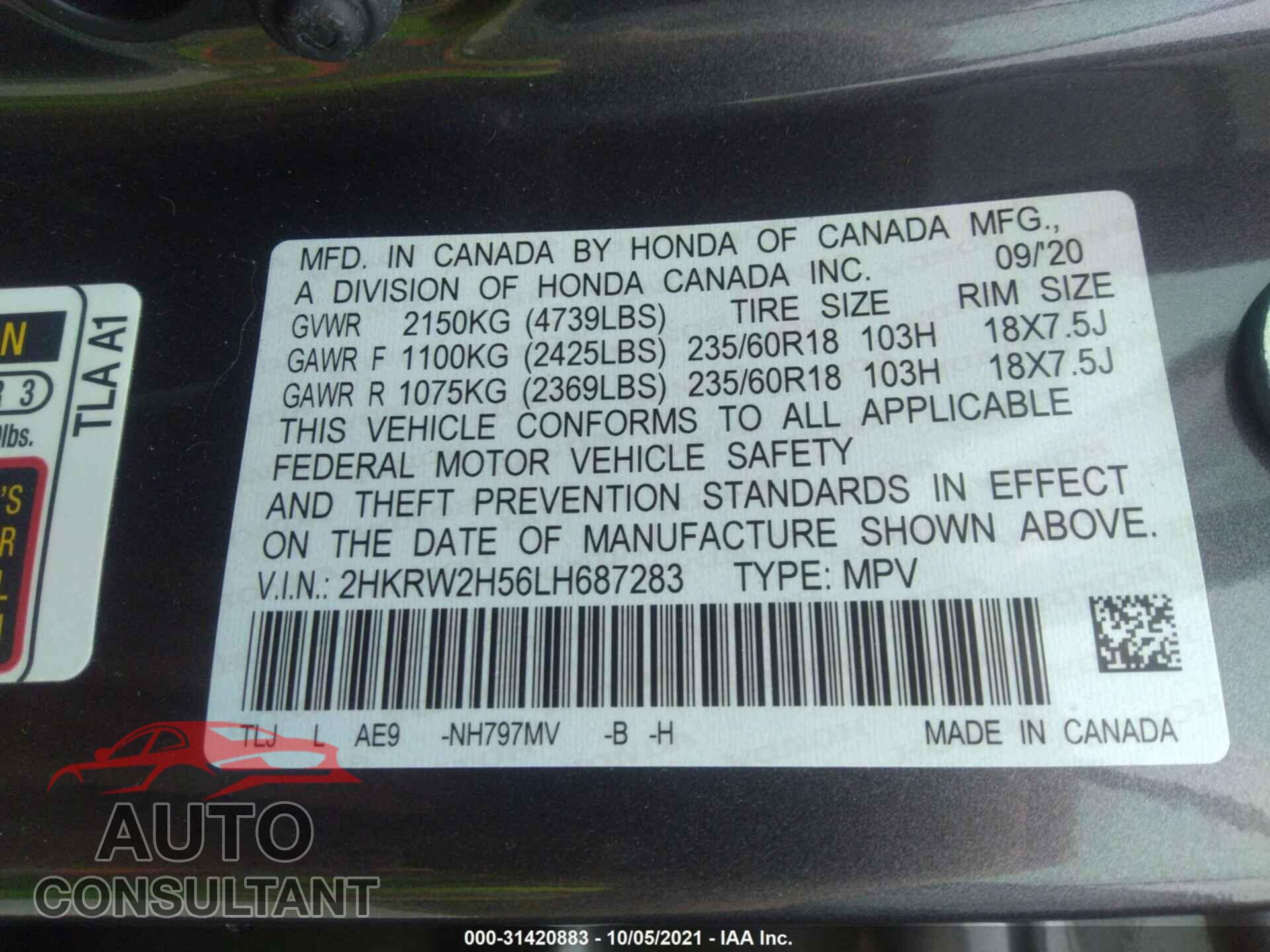 HONDA CR-V 2020 - 2HKRW2H56LH687283