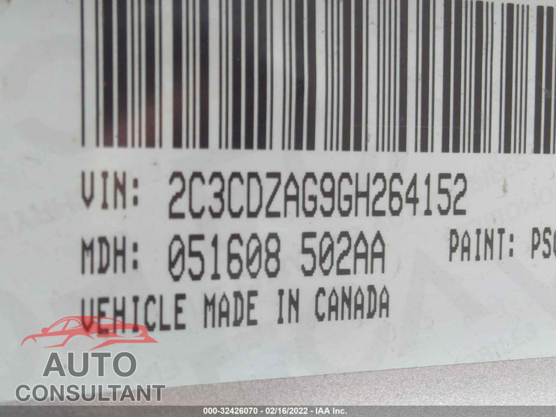 DODGE CHALLENGER 2016 - 2C3CDZAG9GH264152