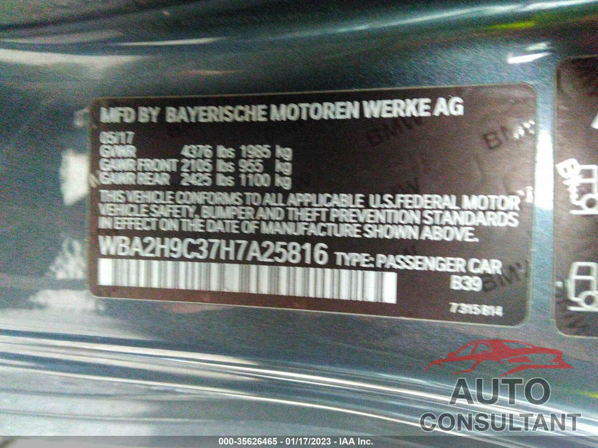 BMW 2 SERIES 2017 - WBA2H9C37H7A25816