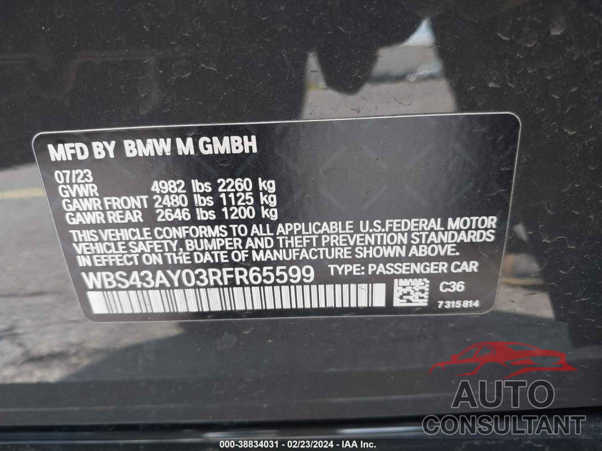 BMW M3 2024 - WBS43AY03RFR65599