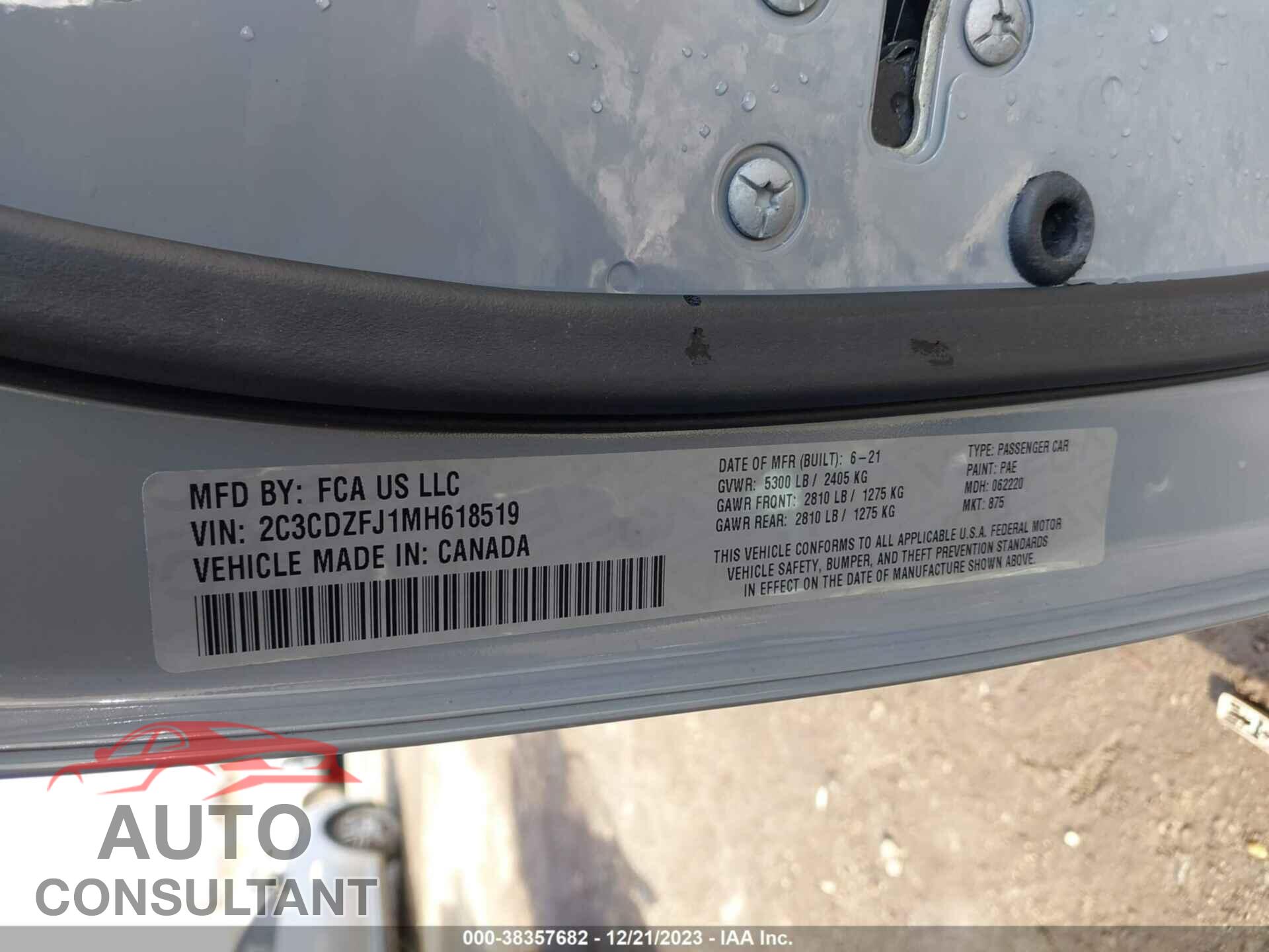 DODGE CHALLENGER 2021 - 2C3CDZFJ1MH618519