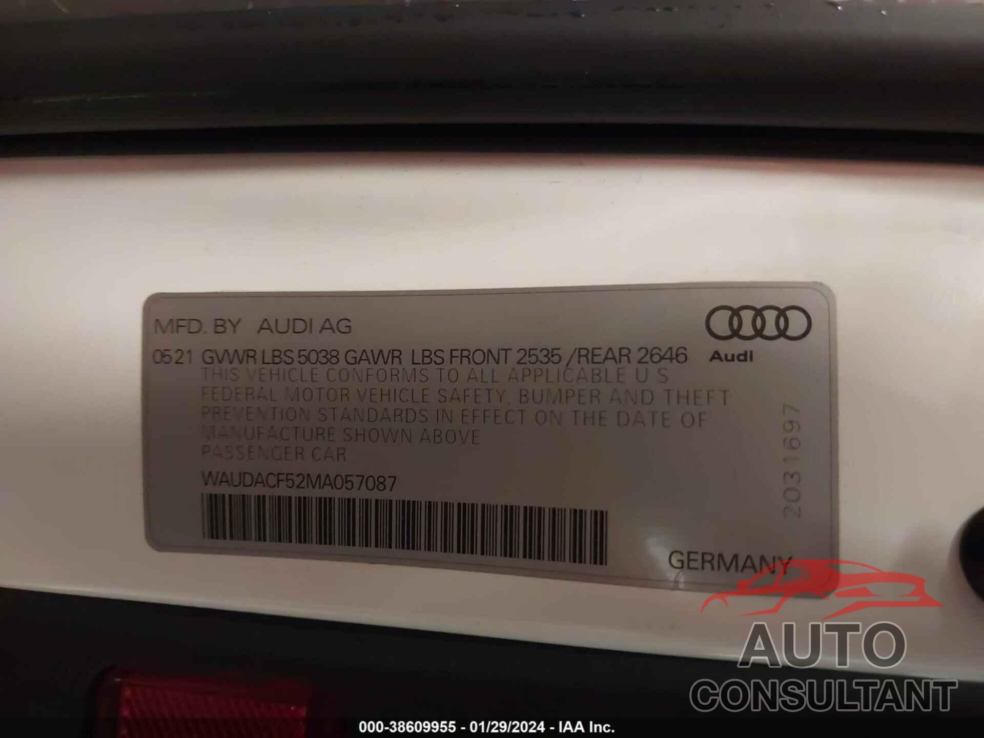 AUDI A5 SPORTBACK 2021 - WAUDACF52MA057087