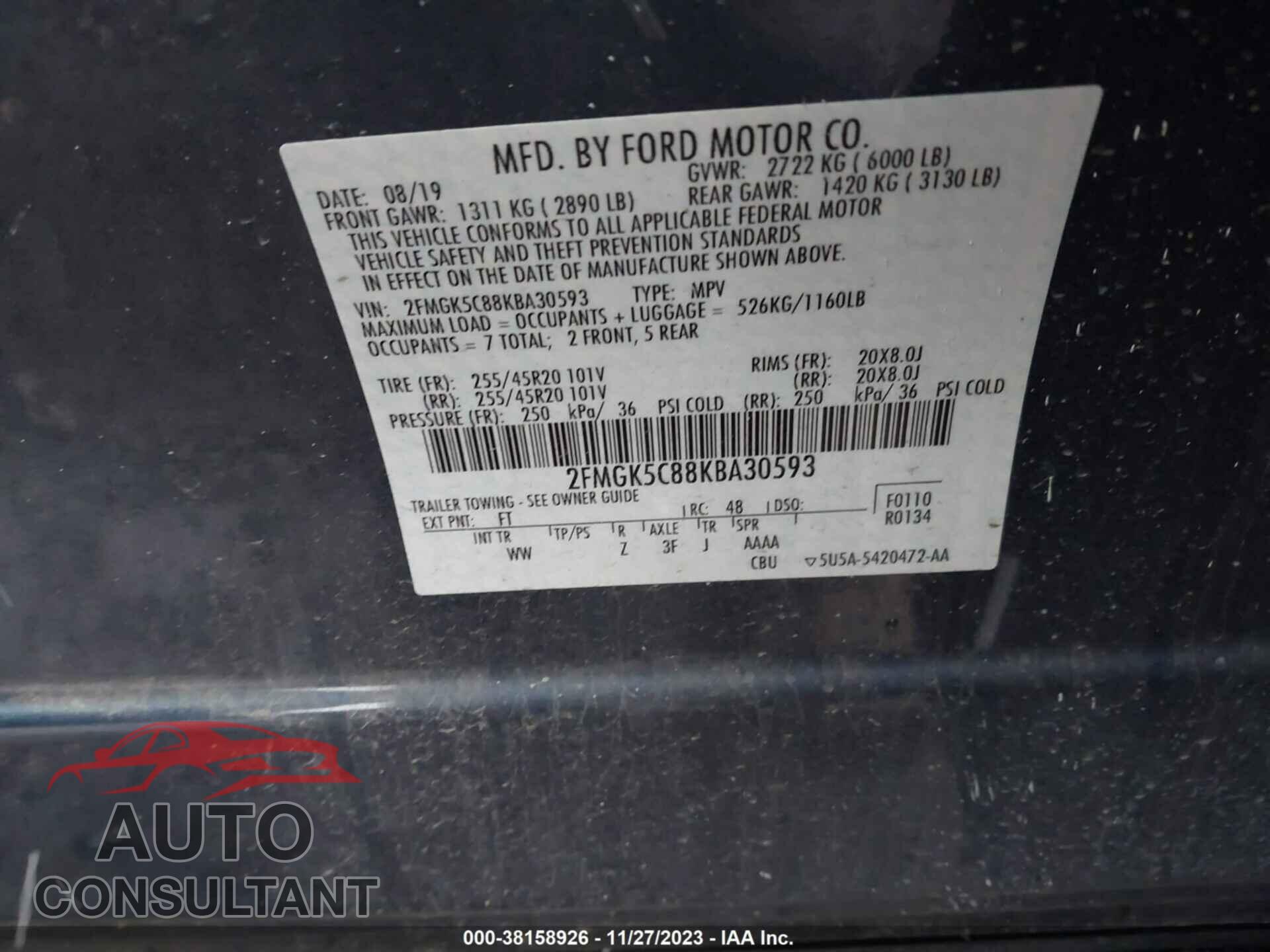 FORD FLEX 2019 - 2FMGK5C88KBA30593