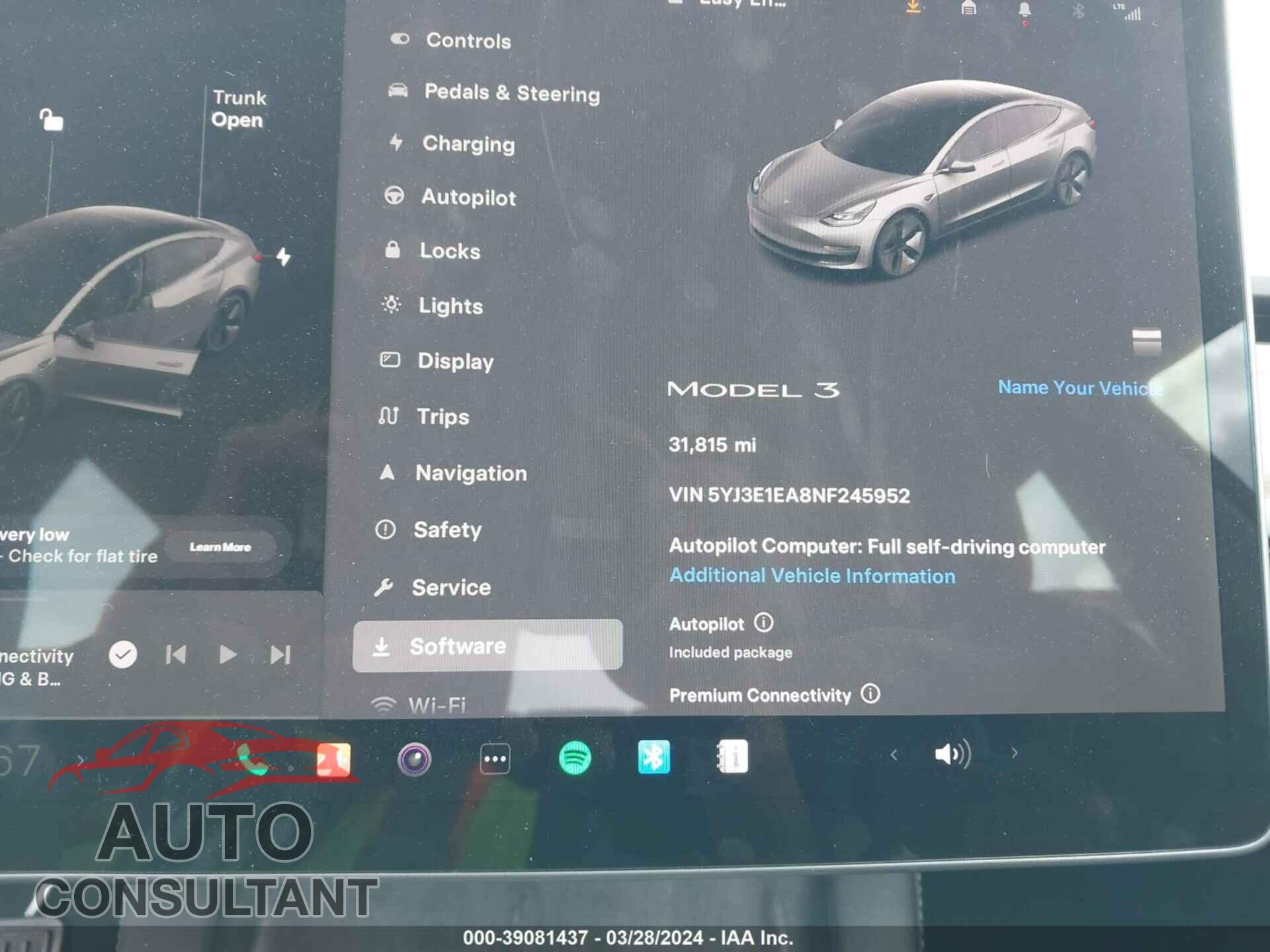 TESLA MODEL 3 2022 - 5YJ3E1EA8NF245952