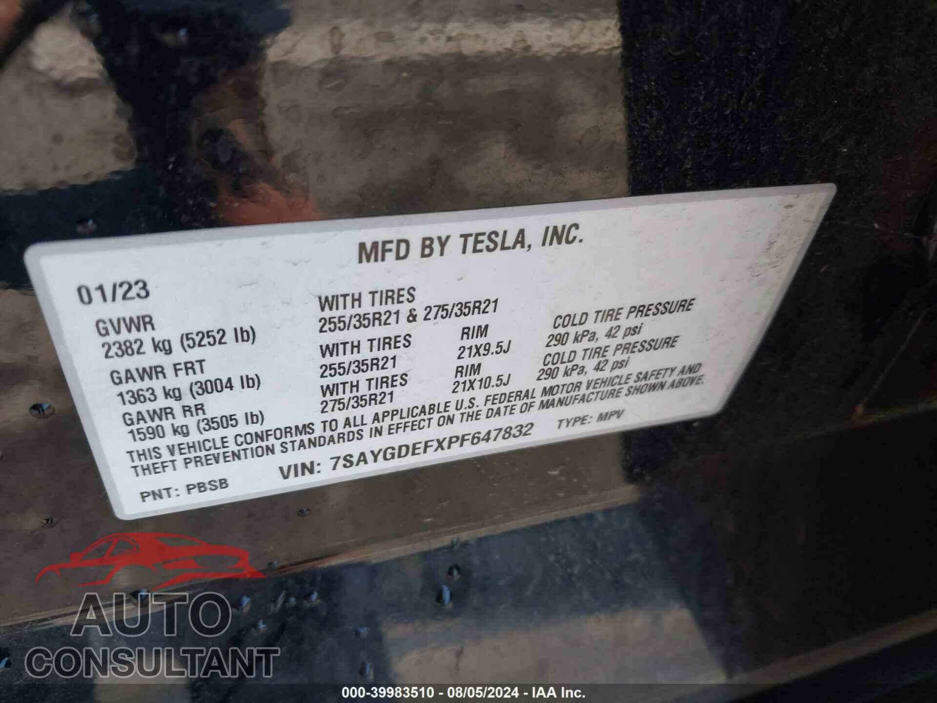 TESLA MODEL Y 2023 - 7SAYGDEFXPF647832