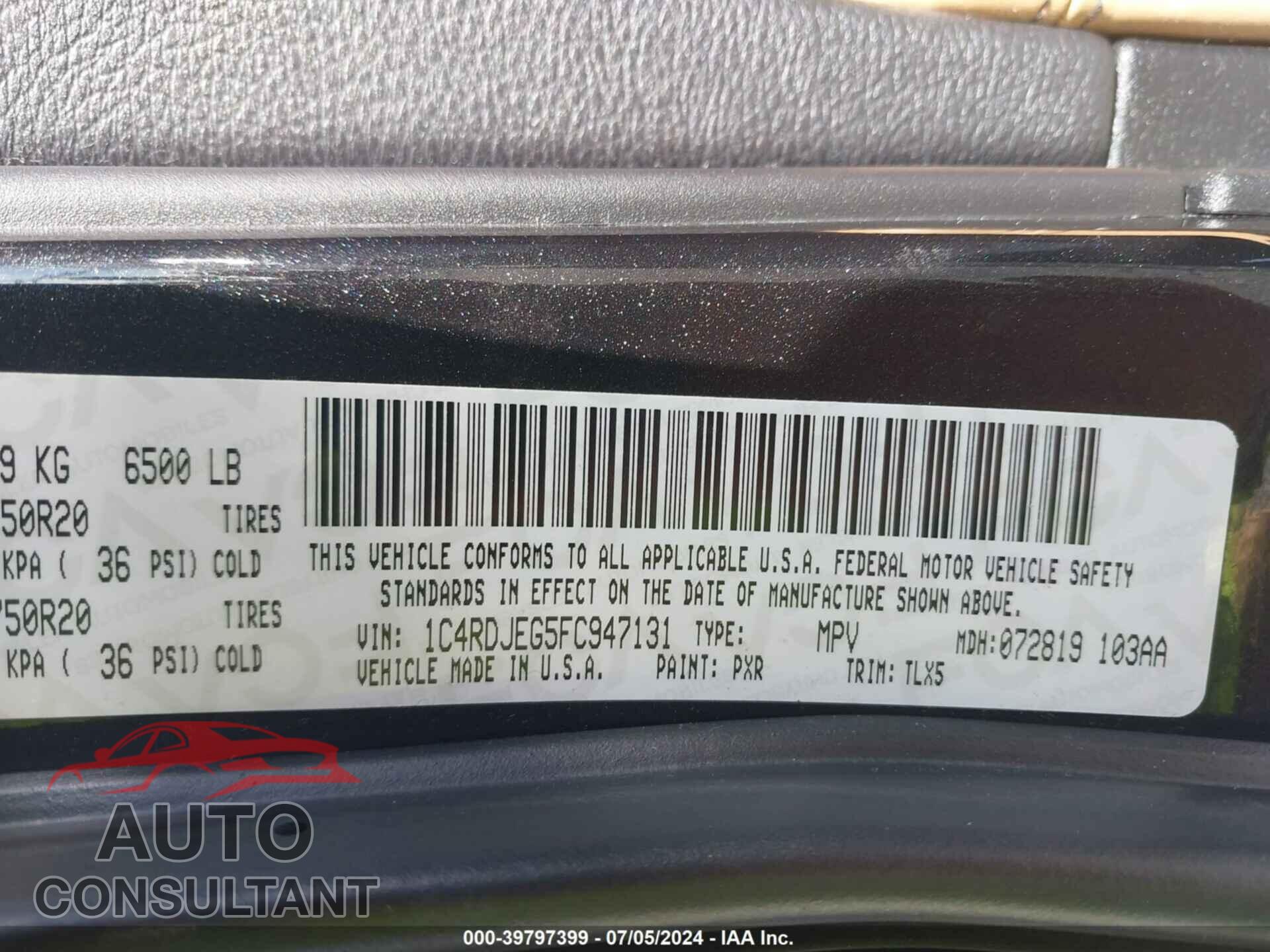 DODGE DURANGO 2015 - 1C4RDJEG5FC947131