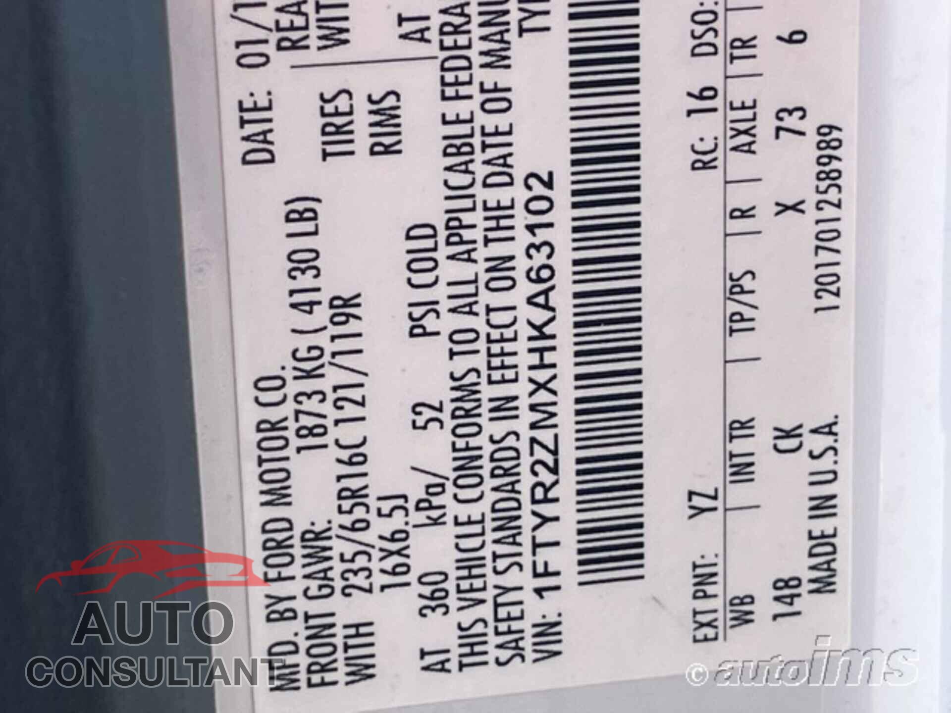 FORD TRANSIT 2017 - 1FTYR2ZMXHKA63102