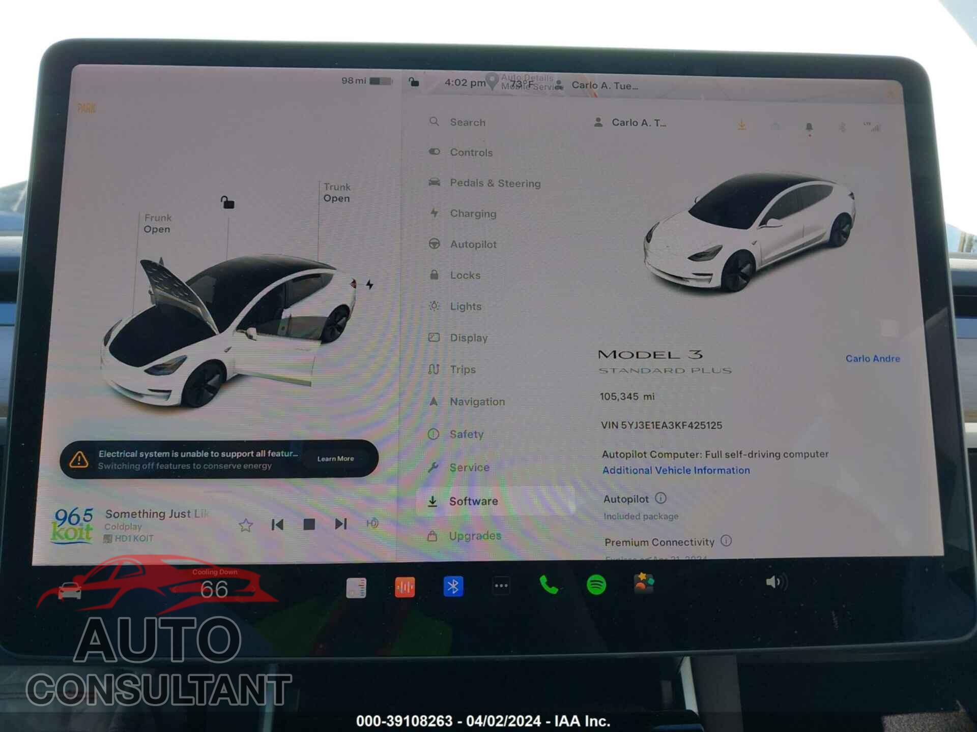 TESLA MODEL 3 2019 - 5YJ3E1EA3KF425125