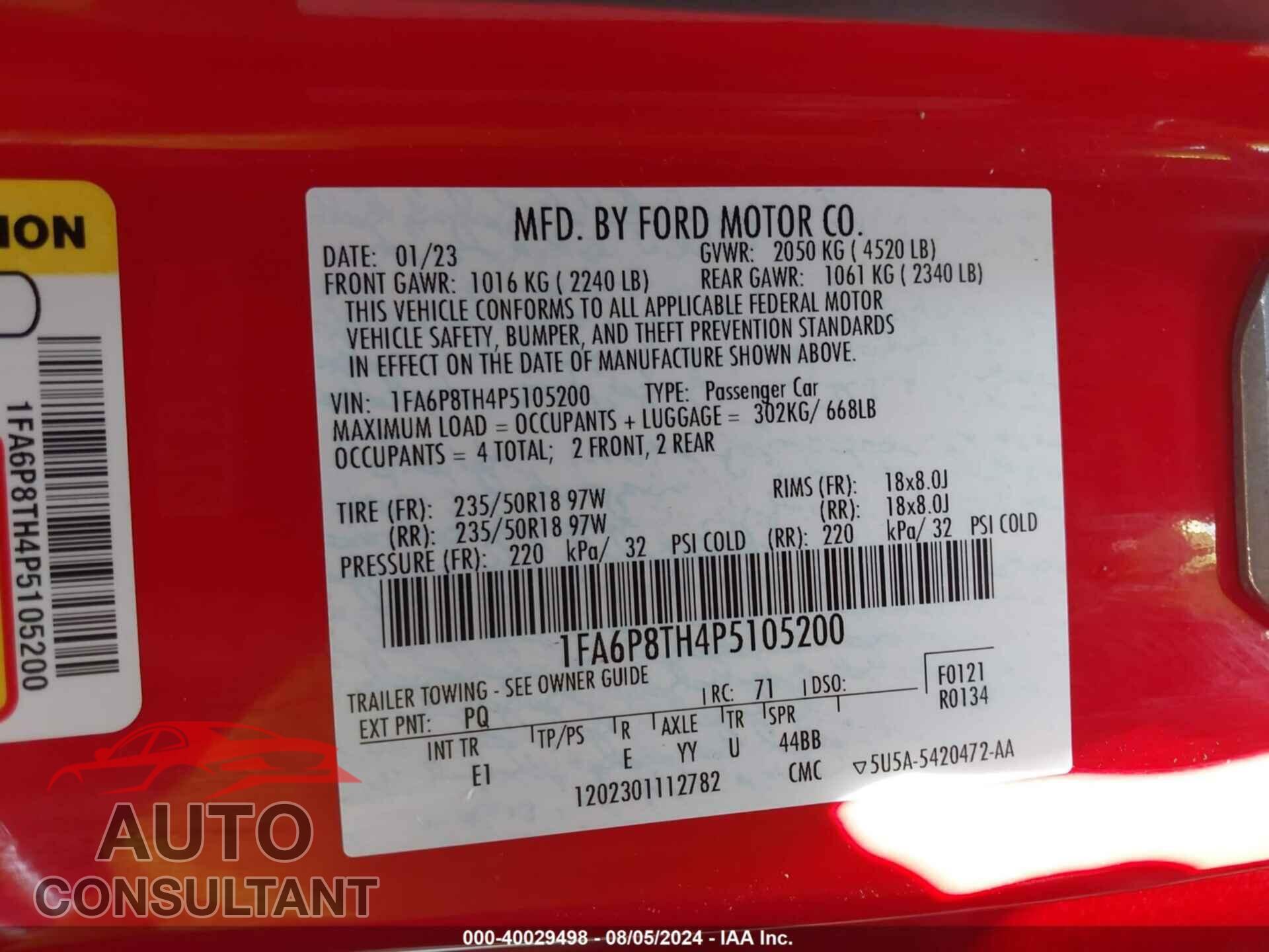 FORD MUSTANG 2023 - 1FA6P8TH4P5105200
