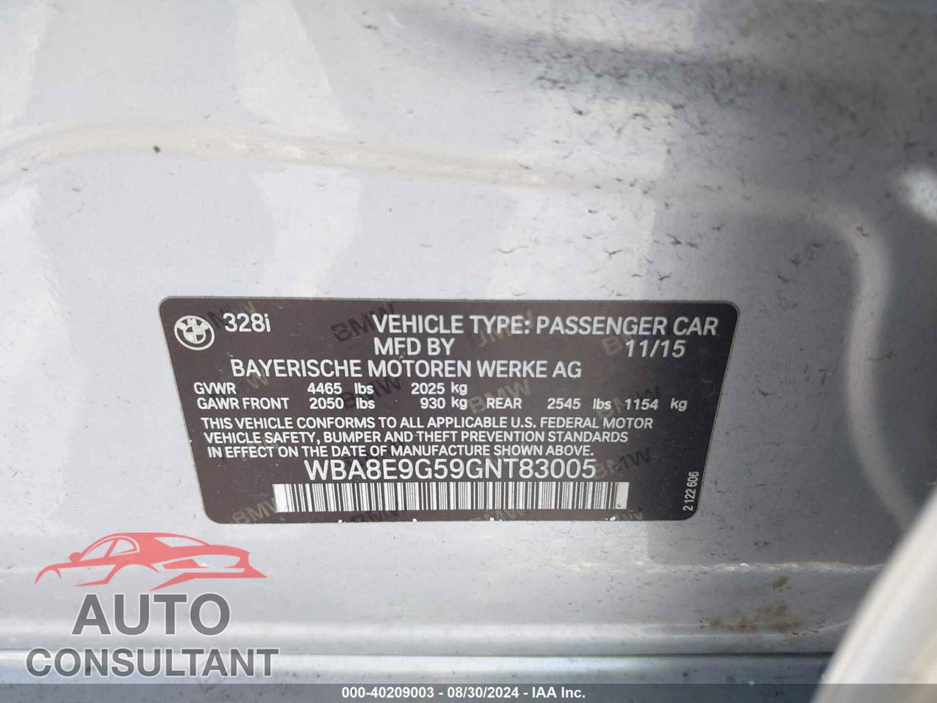 BMW 328I 2016 - WBA8E9G59GNT83005