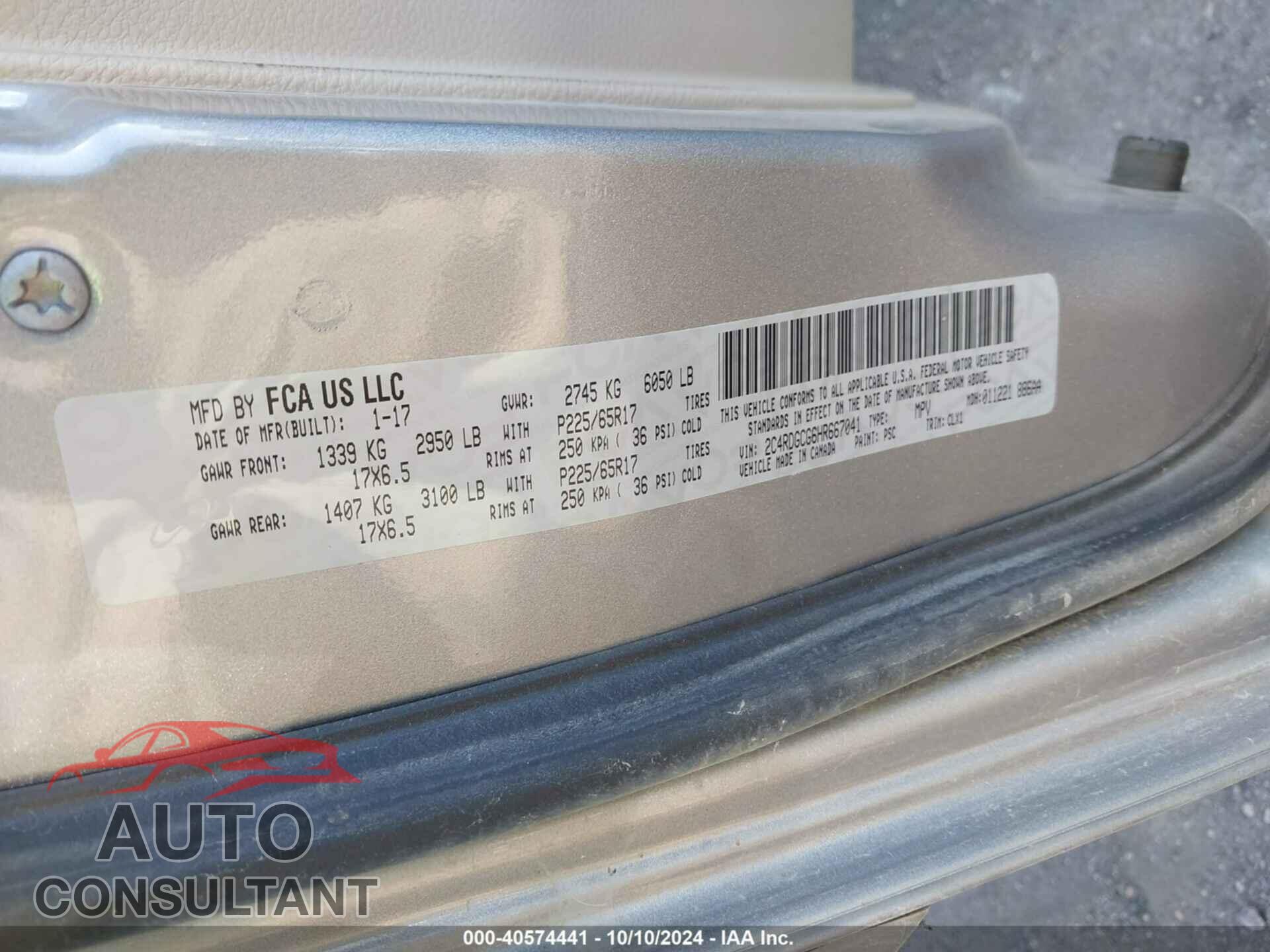 DODGE GRAND CARAVAN 2017 - 2C4RDGCG6HR667041