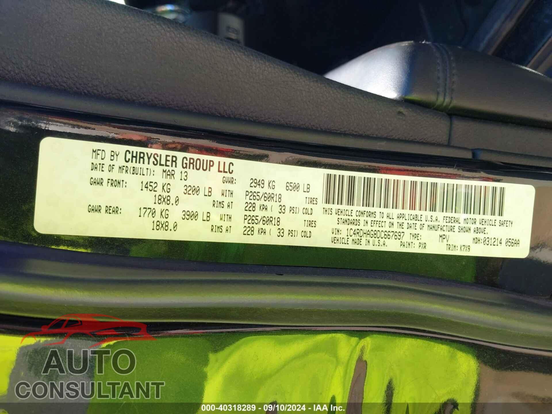 DODGE DURANGO 2013 - 1C4RDHAG8DC667697