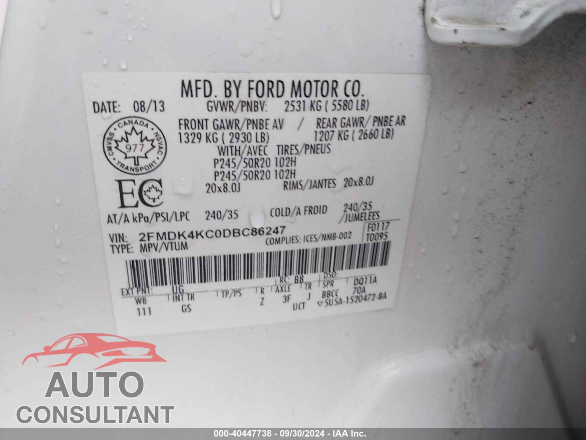 FORD EDGE 2013 - 2FMDK4KC0DBC86247