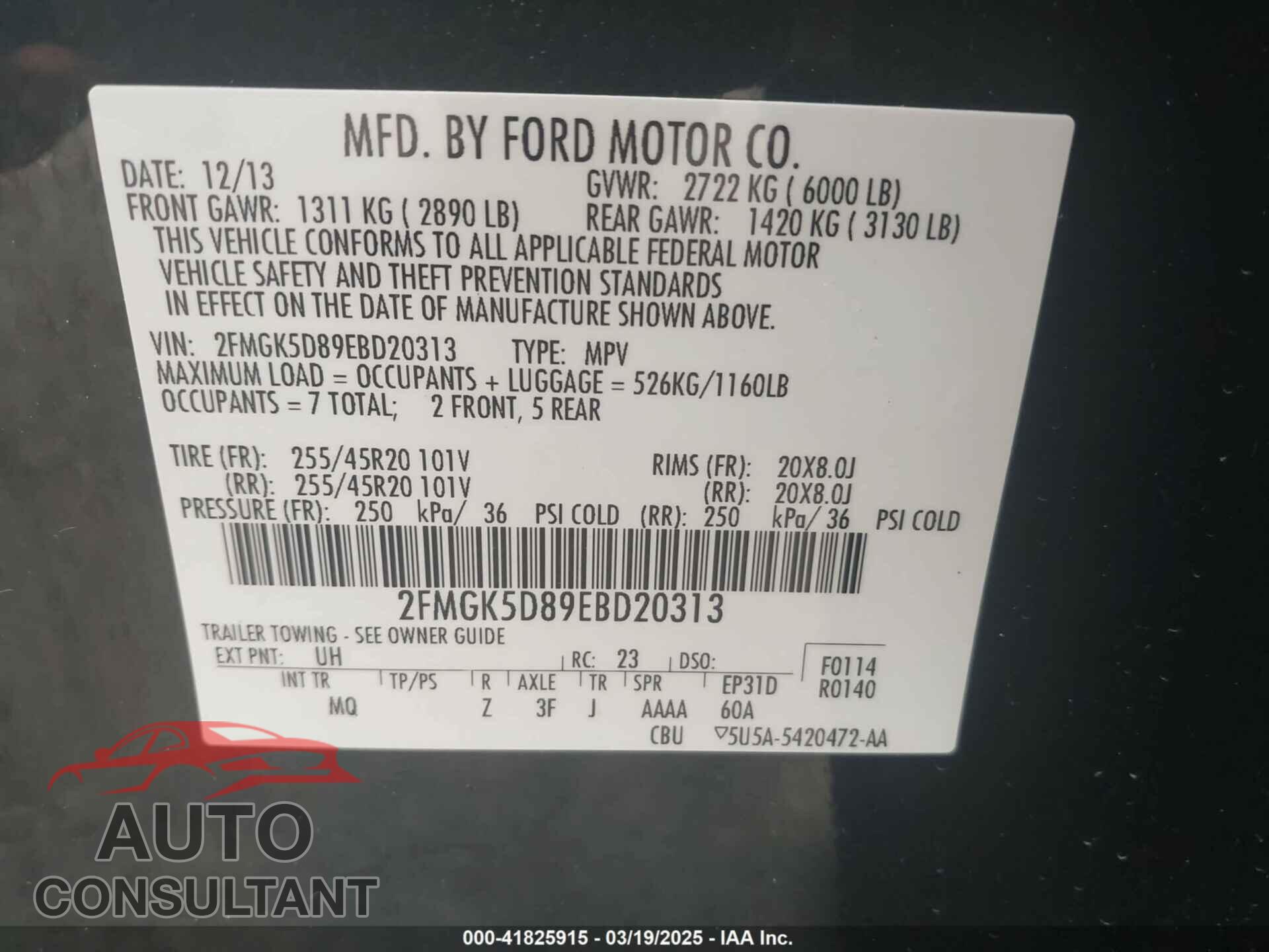 FORD FLEX 2014 - 2FMGK5D89EBD20313